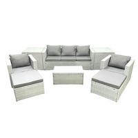 GARTENMÖBELSET mit 3-SITZER SOFA,COUCHTISCH Polyrattan Hellgrau-Mix 7-Sitzer - Hellgrau/Grau, Glas/Kunststoff - Fimous