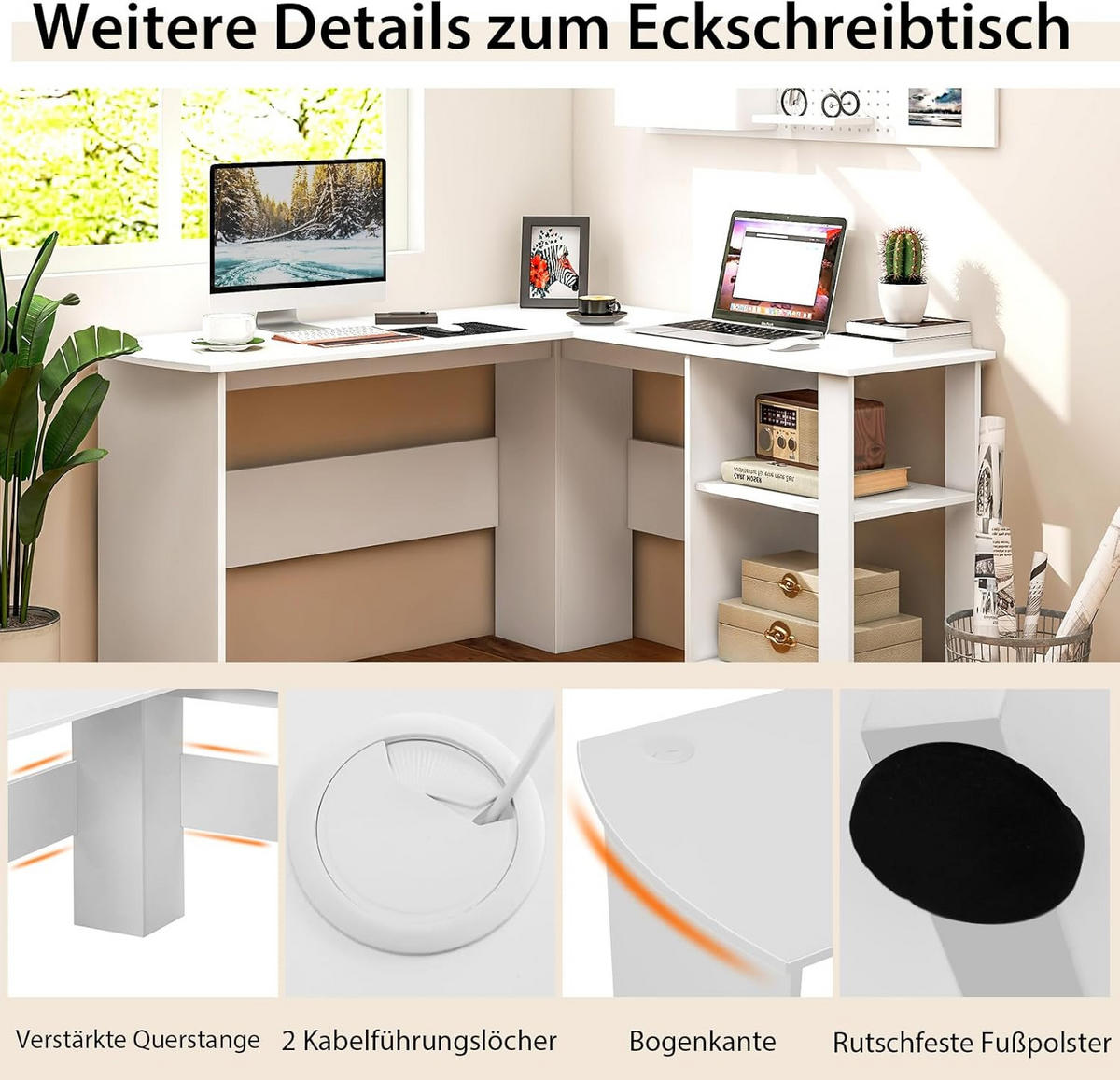 DATORBORD vitt - Vit, Träbaserade material (130/130/74cm) - COSTWAY