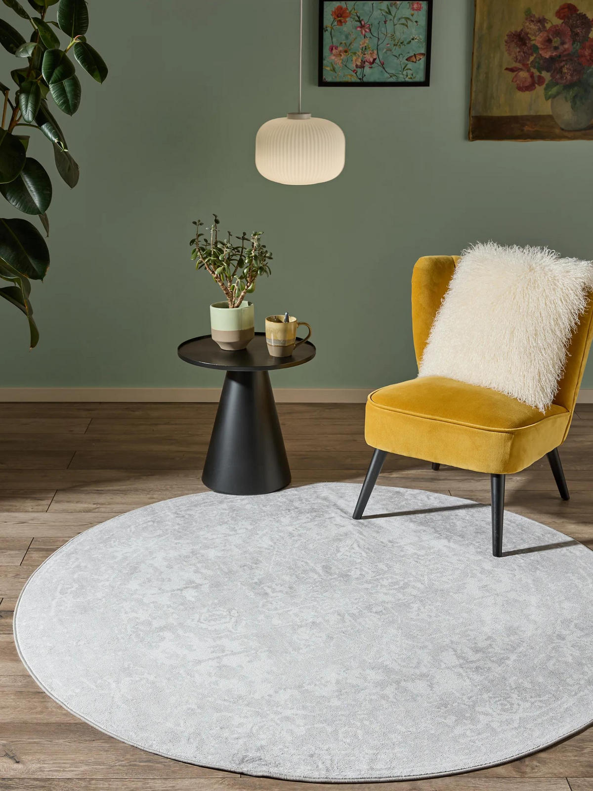 VINTAGE-TEPPICH Miray waschbar ø 160 cm rund - Grau, Kunststoff (160/160cm) - benuta Nest