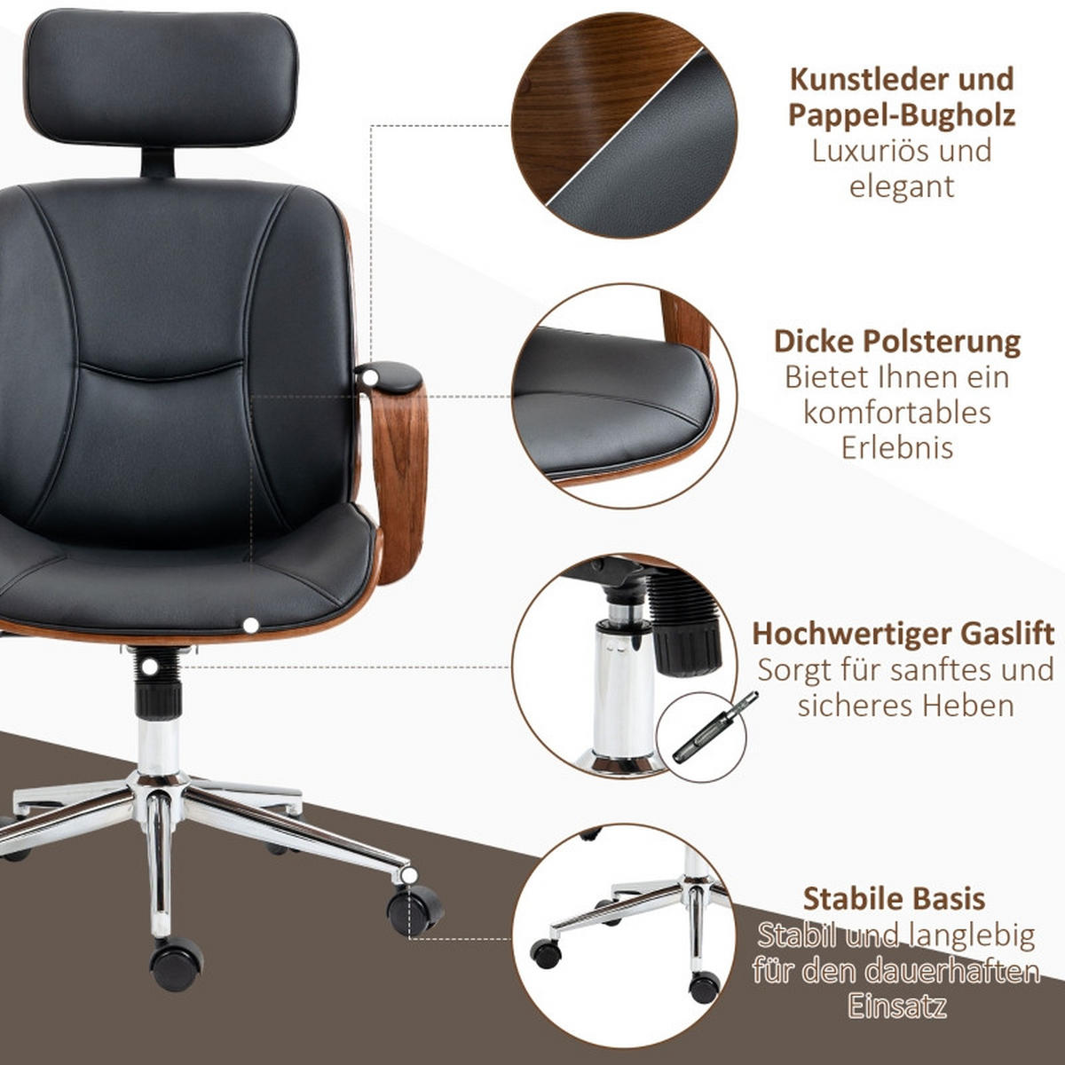 DREHSTÜHLE ergonomisch Hohe Rückenlehne Kopfstütze Schwarz - Schwarz, Metall (65/125/66cm) - SHOPENTRA