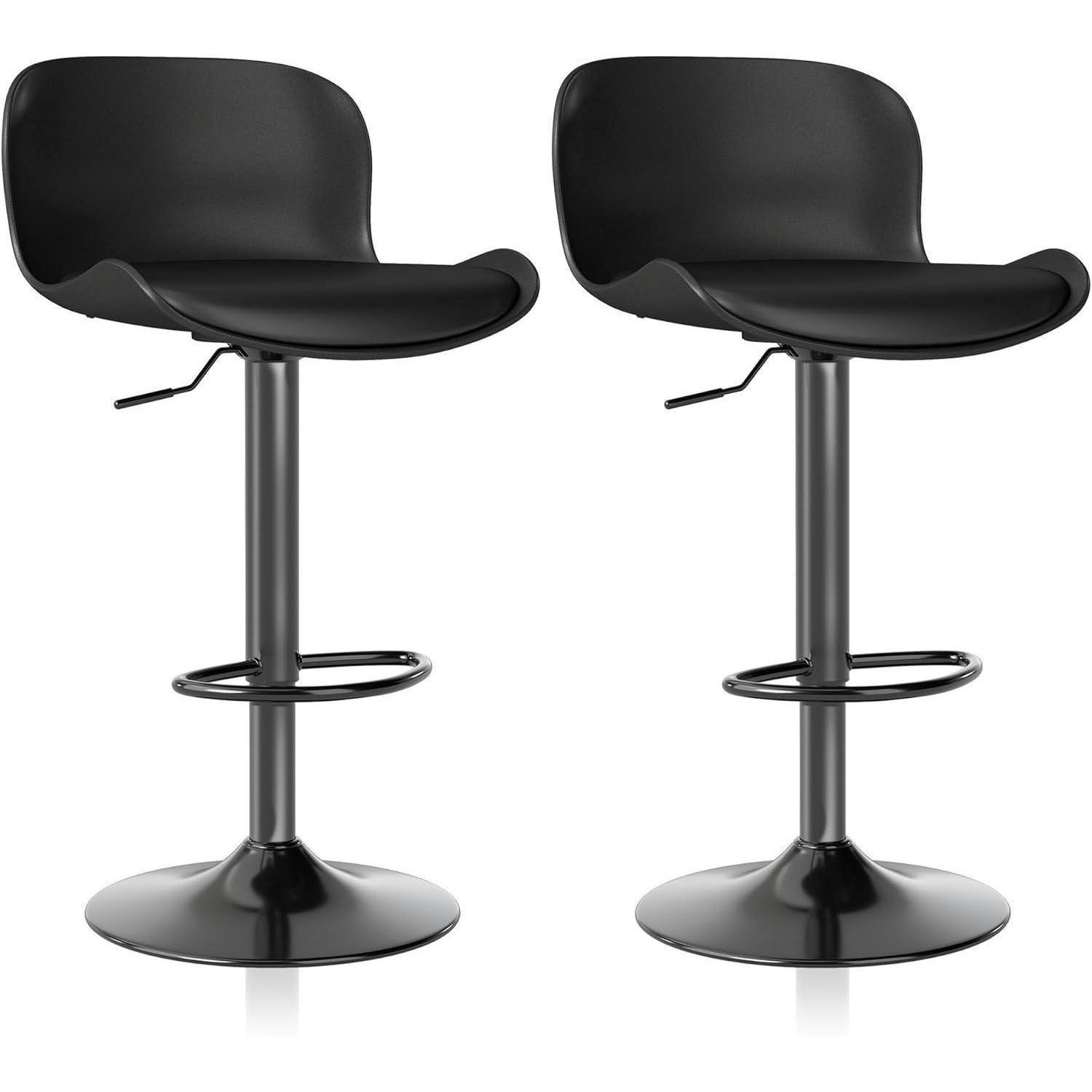 BARHOCKER 2er Set höhenverstellbar, mit Rückenlehne aus PU-Leder in Schwarz - Schwarz, Kunststoff (48/97/45cm)