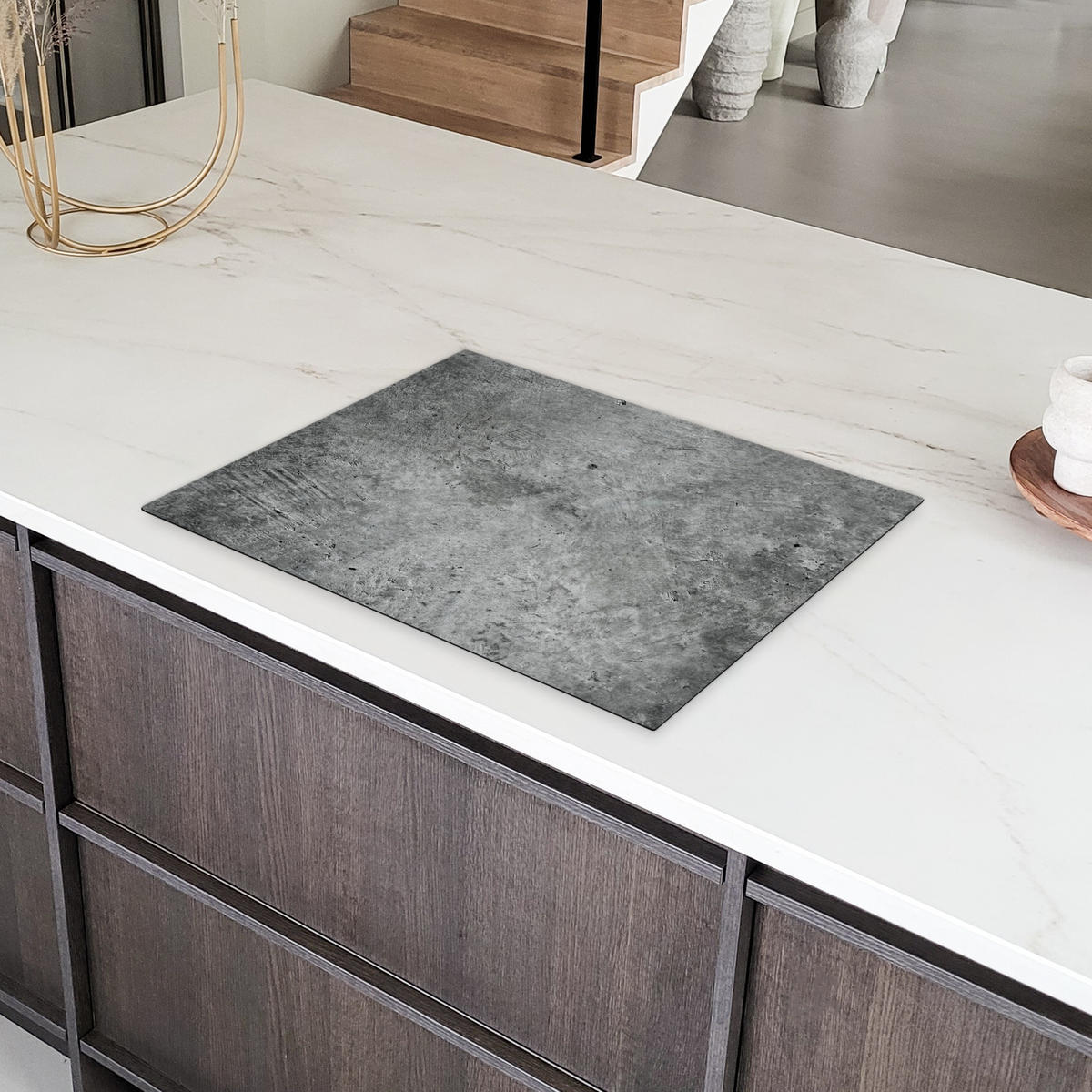 HERDABDECKPLATTE Beton - Schiefer - Grau -Betonstruktur Herdabdeckung Induktionsfeld 70x52 cm - Grau, Kunststoff (70/52/0.2cm) - MuchoWow