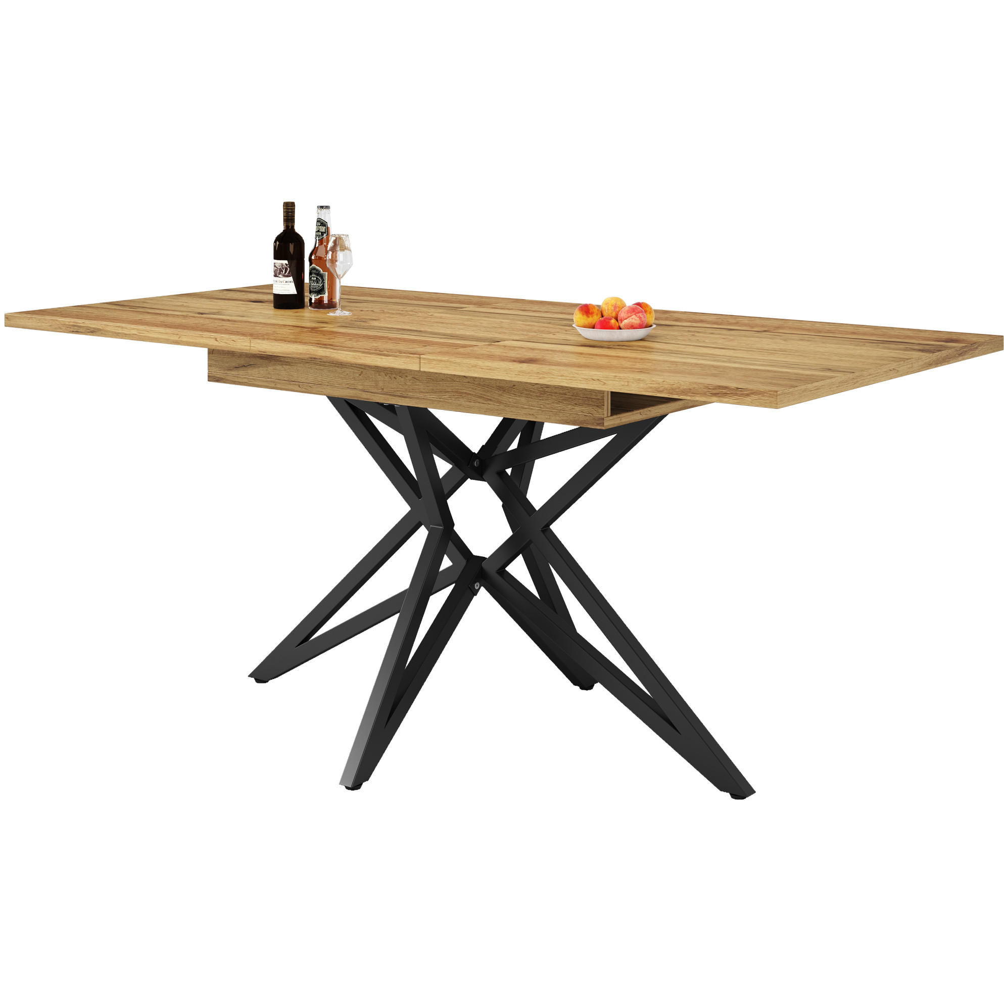 ESSTISCH 120/160/66,1 cm Walnuss aus MDF und Metall mit Ausziehfunktion - Braun, Holzwerkstoff (120/80/66.1cm) - OKMYHOME