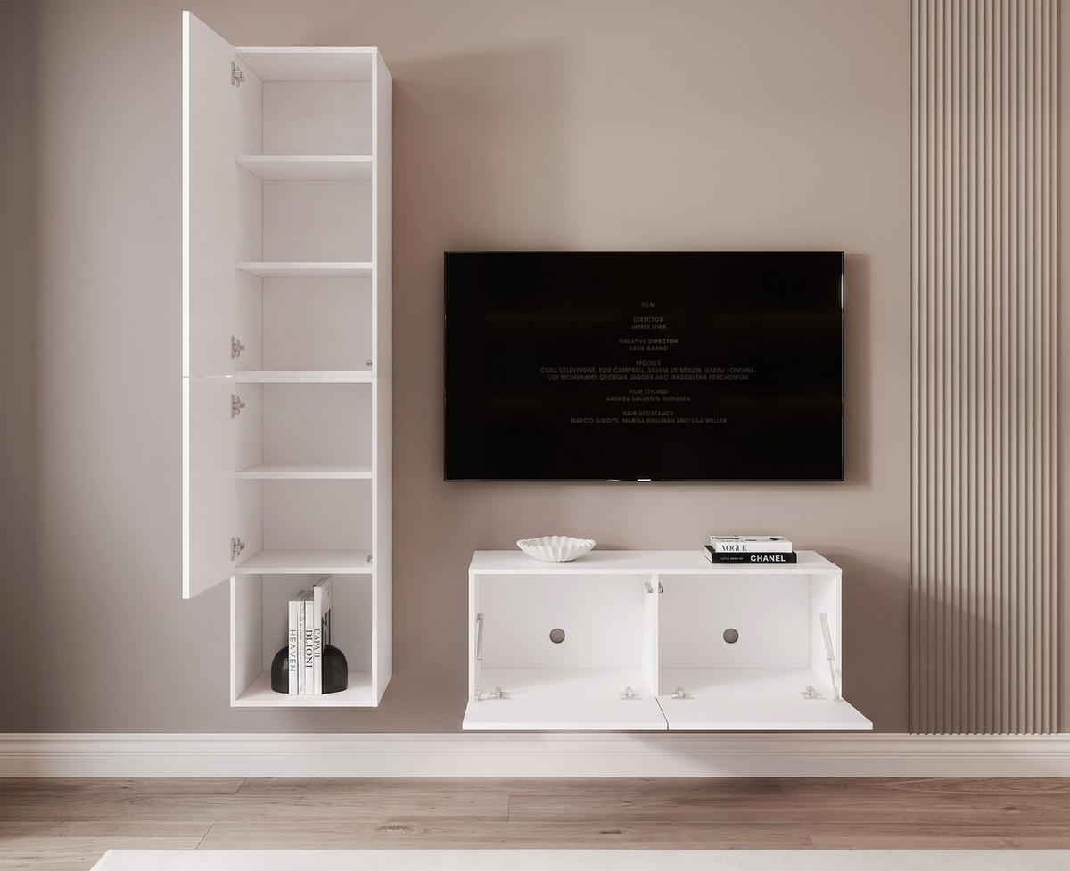 WOHNWAND ANGEL LINE V 2-teilig, mit LED-Beleuchtung, Weiß matt - Weiß, Holzwerkstoff (140/180/40cm) - Idohome