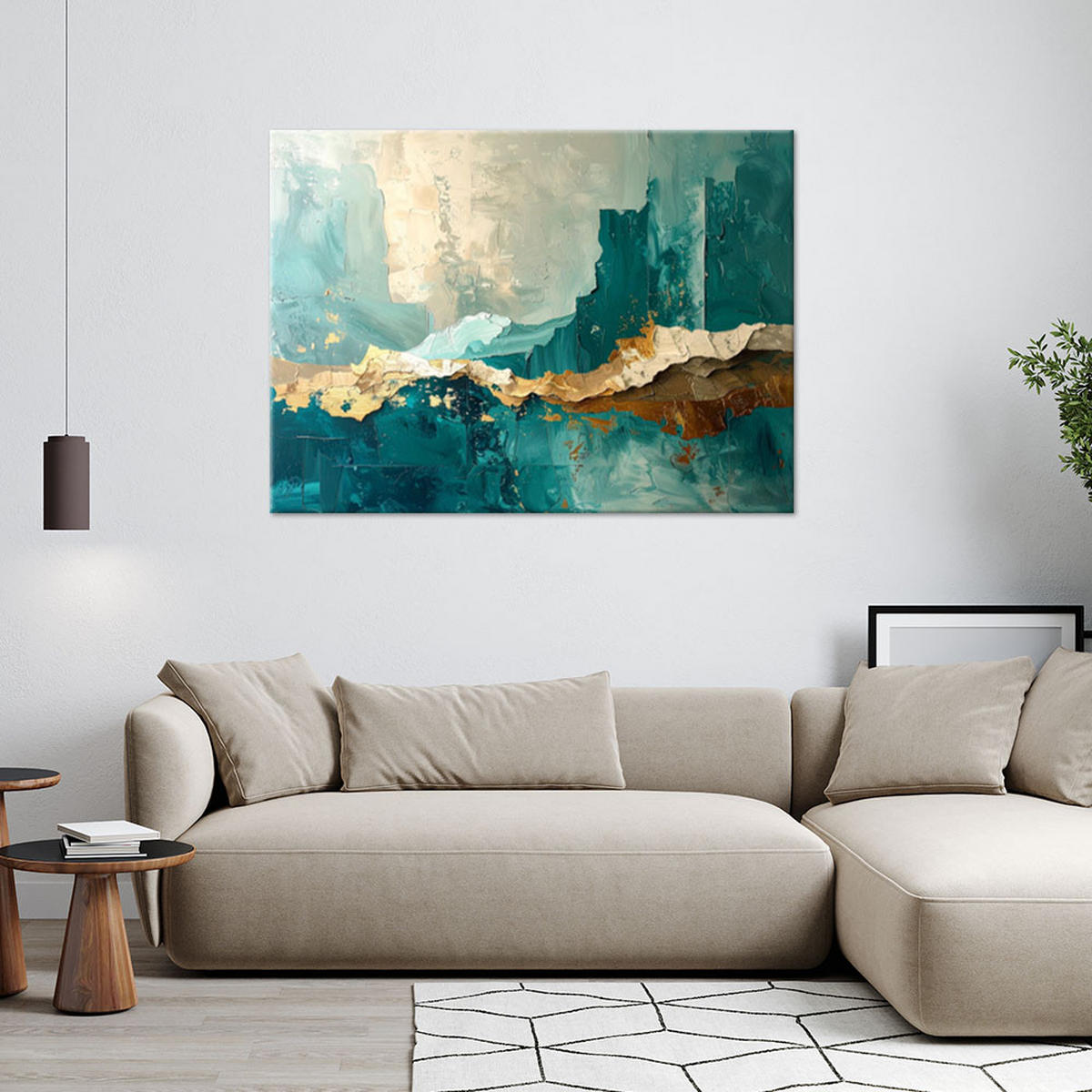 LEINWANDBILD Abstraktion 120x80cm - Türkis, Textil (120/80cm) - Feeby