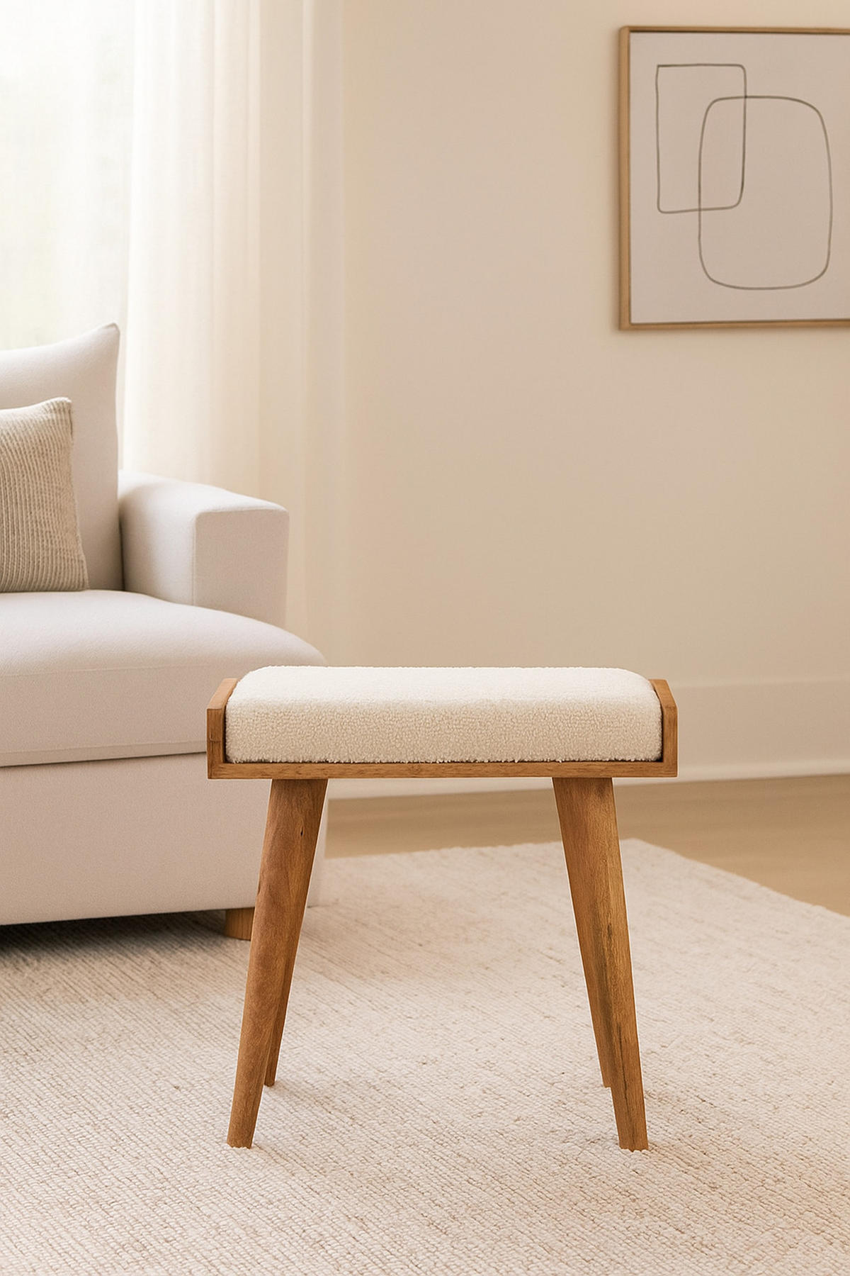 FUSSHOCKER Bouclé Creme Tablett-Stil, Nordische Beine - Beige, Holz (50/52/35cm) - Artisan Furniture