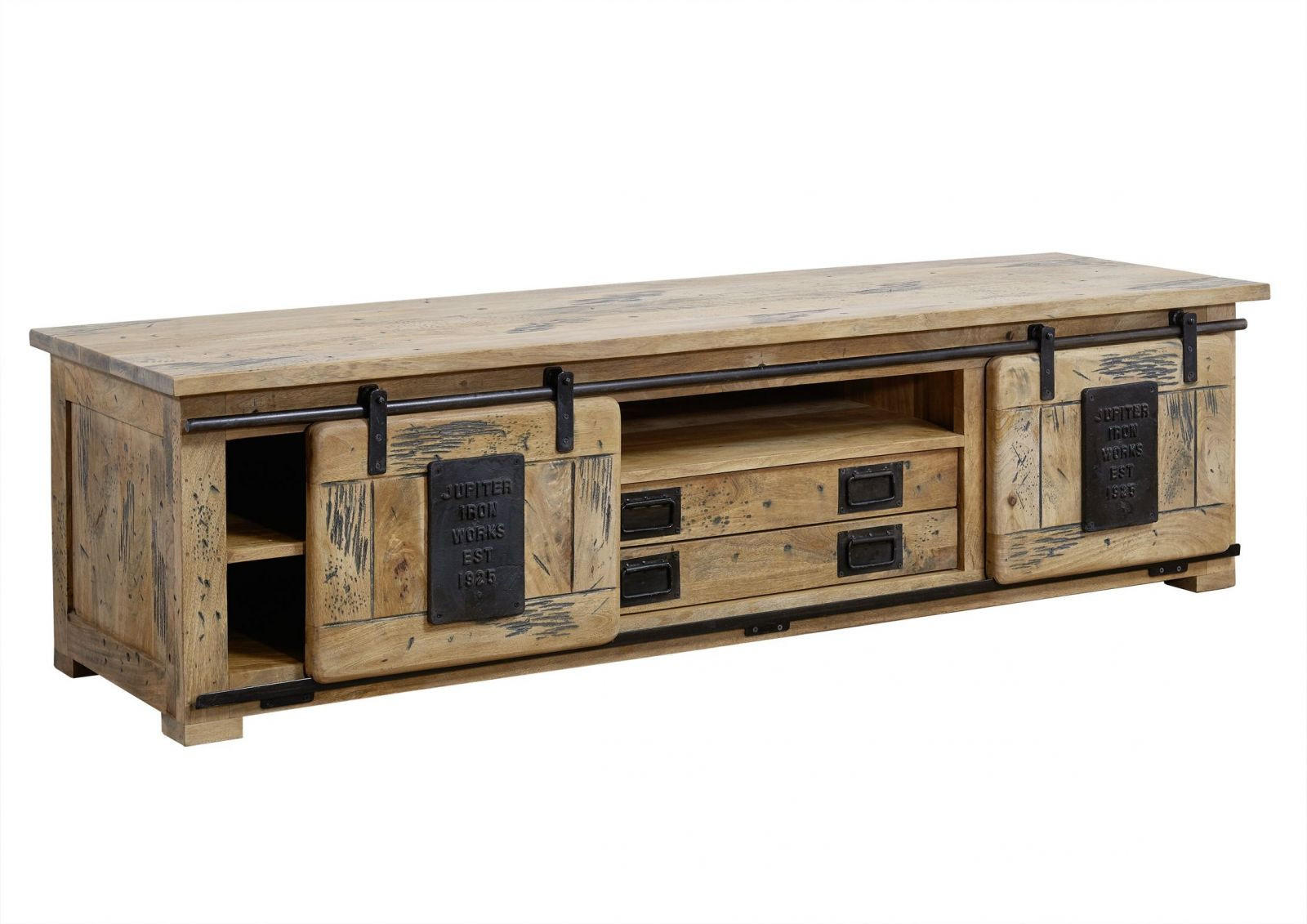 TV-BOARD Mango 180x55x50 natur lackiert RAILWAY #314 - Naturfarben, Holz (180/50/55cm) - Massivmoebel24