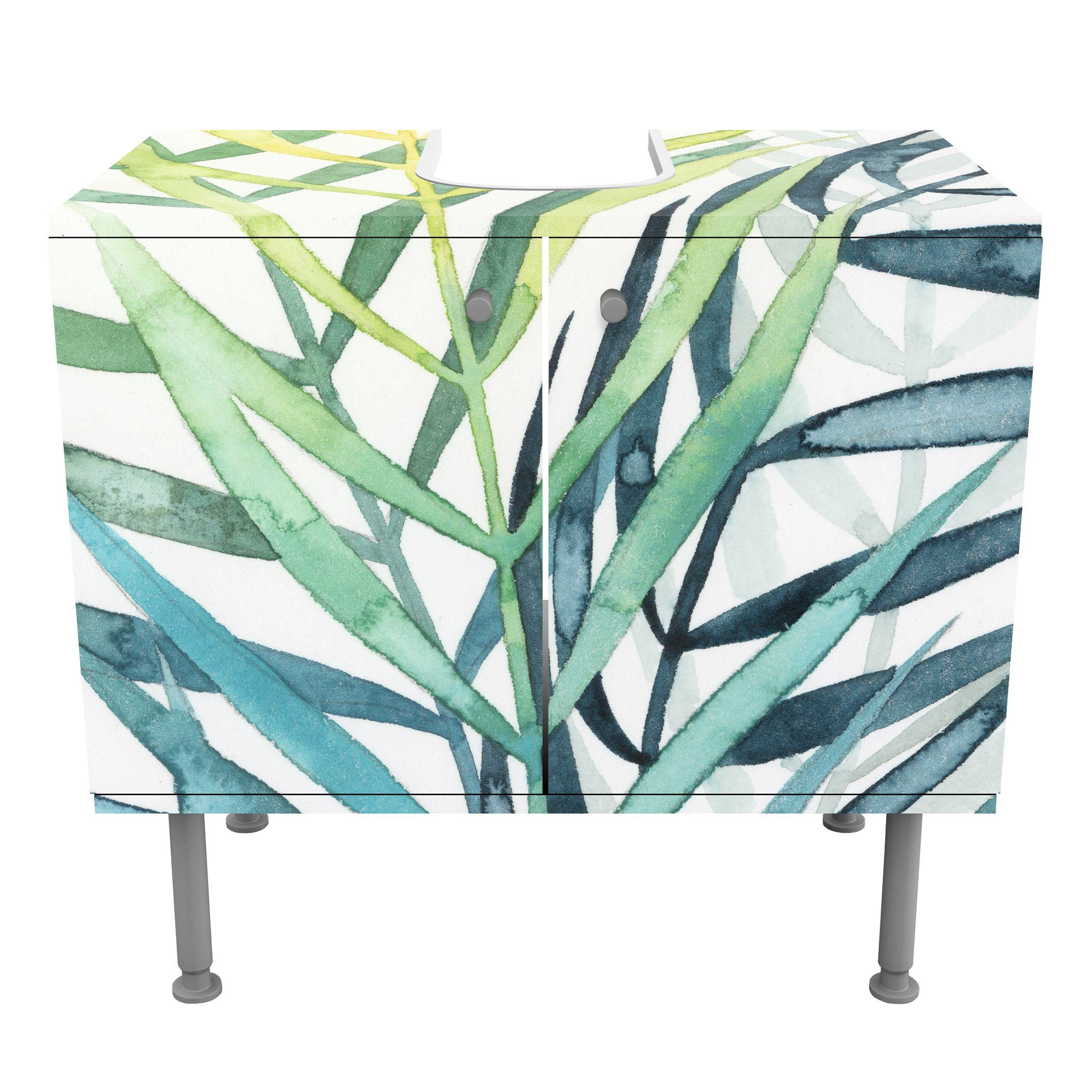 WASCHBECKENUNTERSCHRANK Tropisches Blattwerk - Palme 60/55/35 cm - Weiß, Holzwerkstoff (60/55/35cm) - Bilderwelten