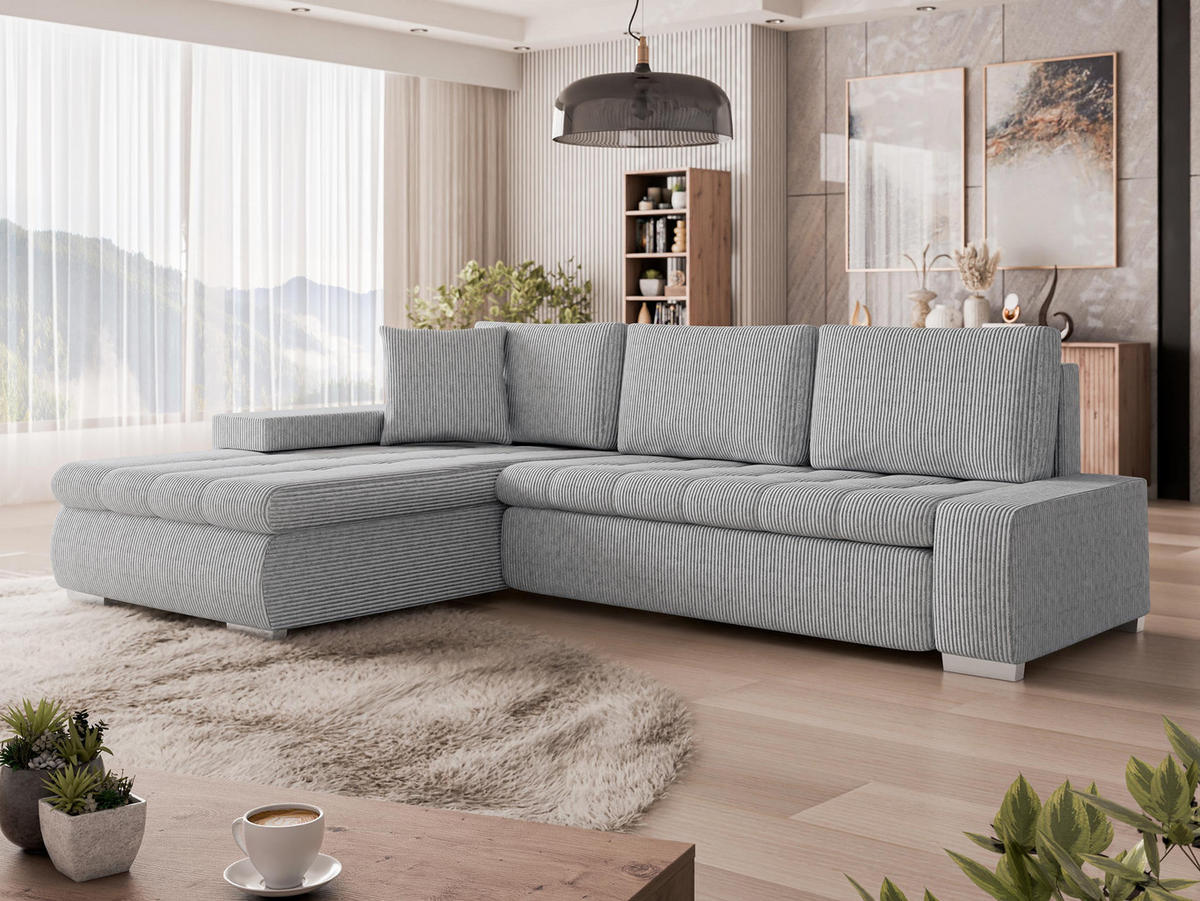ECKSOFA Orkan Mini Cord - Hellgrau, Holz/Textil (265/185cm) - MIRJAN24