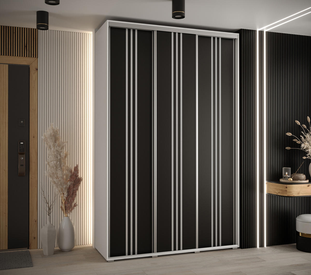 SCHWEBETÜRENSCHRANK 235,2/160/45 3-türig - Silberfarben/Schwarz, Holz/Metall (160/235/45cm) - Abiks Möbel