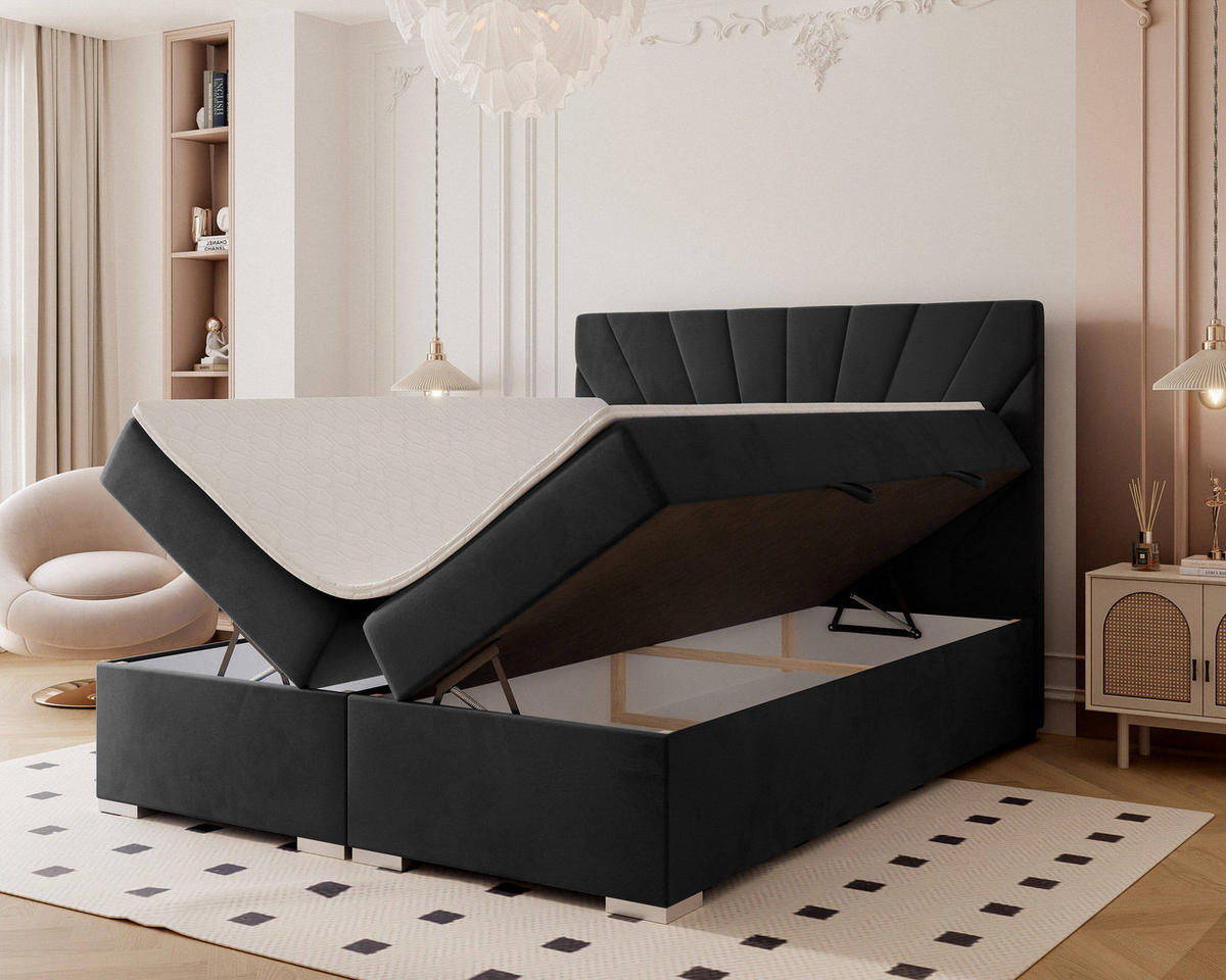 BOXBETT 160x200 cm mit Topper - Schwarz, Holzwerkstoff/Textil (200/200cm) - Idohome
