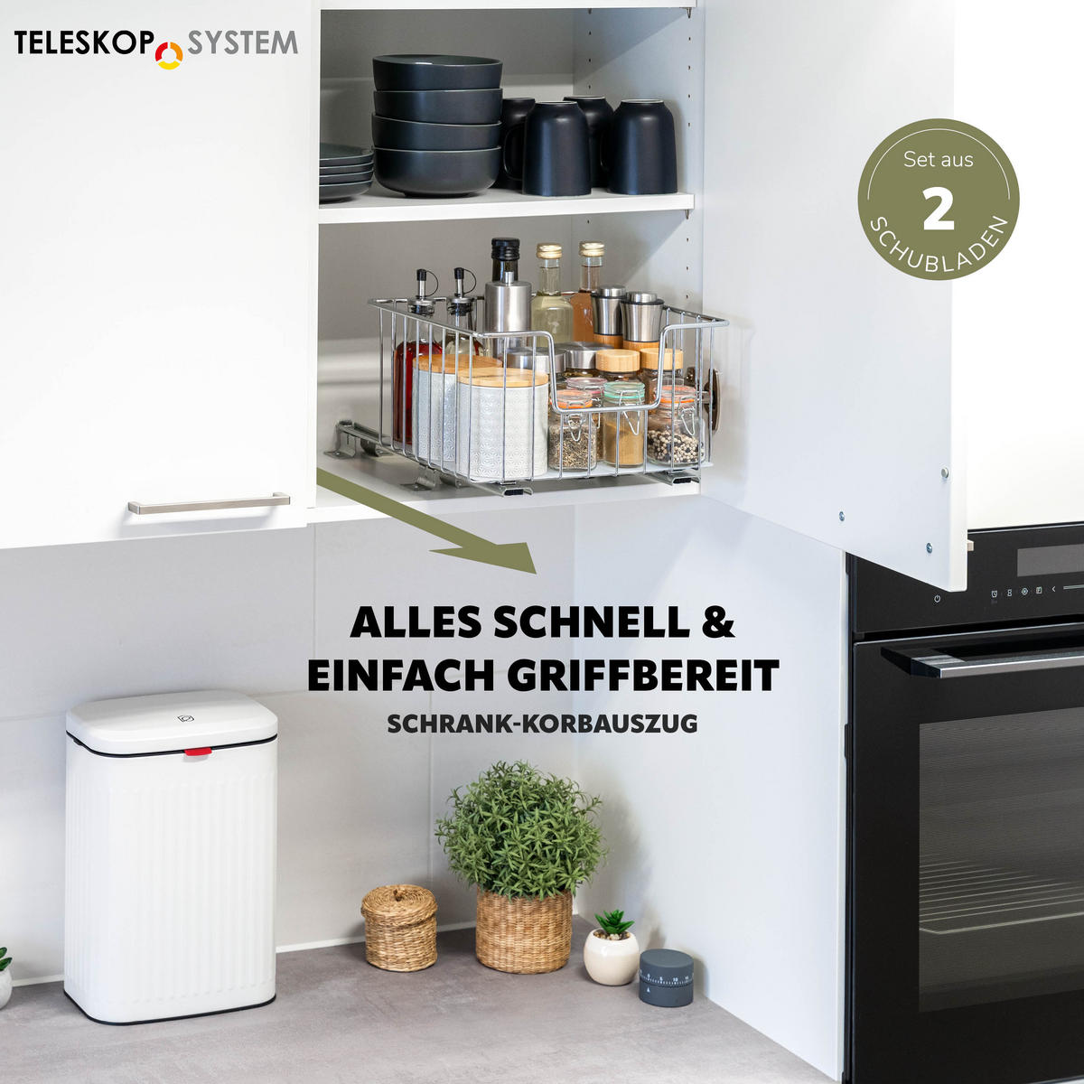 KORBAUSZUG (2er Set), 30 cm Breite, für Oberschränke, Chrom - Silberfarben, Metall (30/20/28.5cm) - bremermann