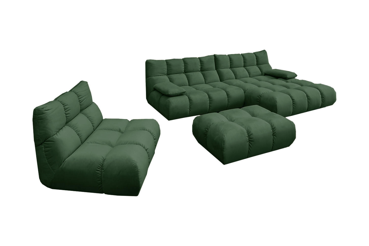 SITZGRUPPE VIVIEN 3ER SET Smaragdgrün Velvet - Smaragdgrün, Kunststoff/Textil (510/85/359cm) - KAWOLA