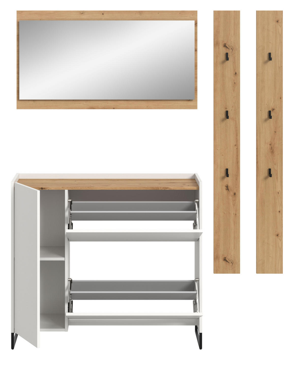 GARDEROBEN-SET weiß, Eiche Artisan 4-teilig 172 cm, Kombination mit Soft-Close - Schwarz/Weiß, Glas/Holzwerkstoff (172/197/32cm) - Inn.Furn