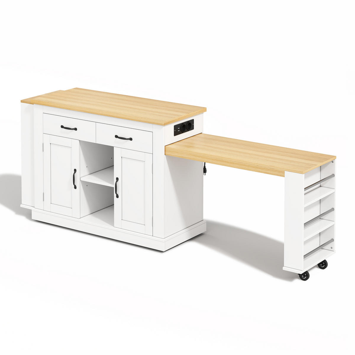 KÜCHENINSEL 142/55/93 cm weiß aus MDF mit Doppelauszug - Weiß, Holzwerkstoff (142/93/55cm) - OKWISH
