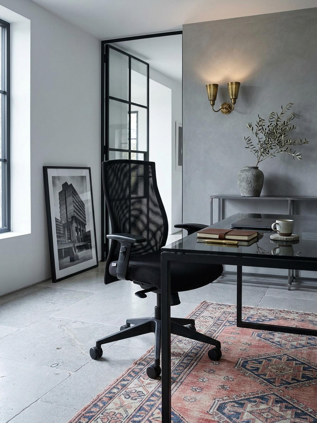 BÜROSTUHL Schwarz Netz mit 3-Punkt-Synchronmechanik, Nylonfuß und Teppichrollen PARMA - Schwarz, Textil (65/113/65cm) - KADIMA DESIGN