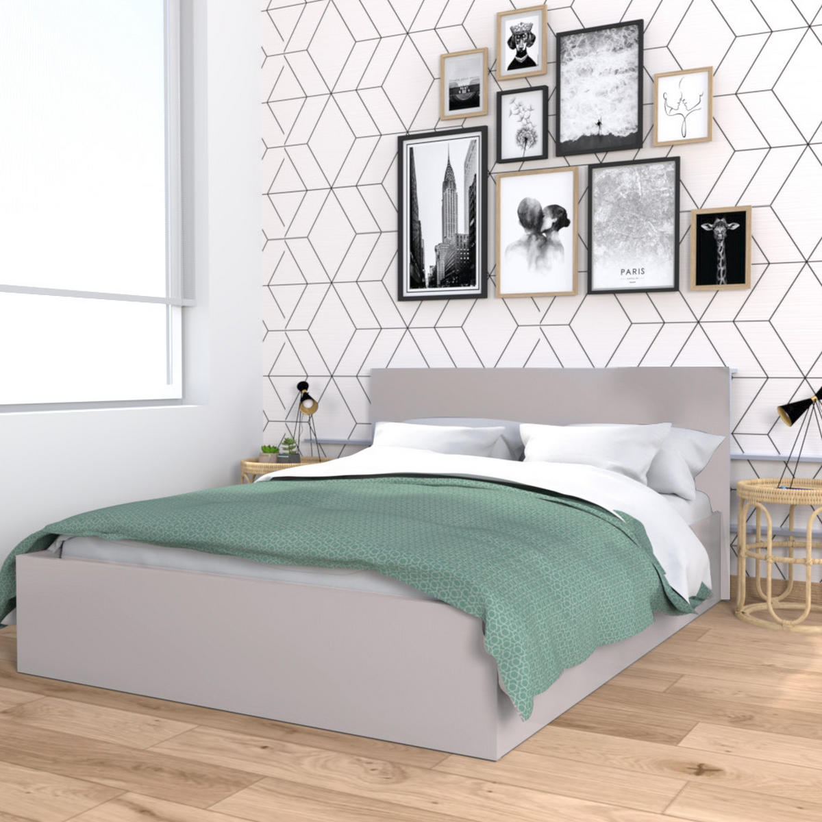 BETTKASTEN MADRID mit Lattenrost/ Bett 160x200 - Grau - Grau, Holzwerkstoff (160/200cm) - Weber Industries