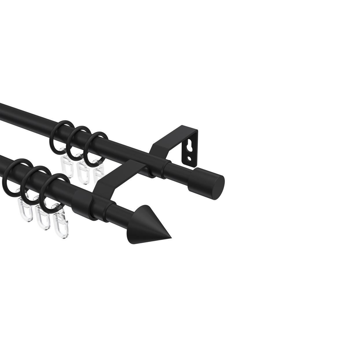 TELESKOP-GARDINENSTANGEN-SET Hera Cone 160-300 cm, 2-läufig, 16/13 mm Ø Schwarz - Schwarz, Kunststoff/Metall (300cm) - INTERDECO