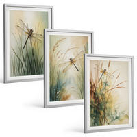 BILDER SET 3er Set - 40x60 cm Silberner Rahmen - Libellengräser über dem Wasser - Silberfarben, Kunststoff (40/60cm) - TULUP