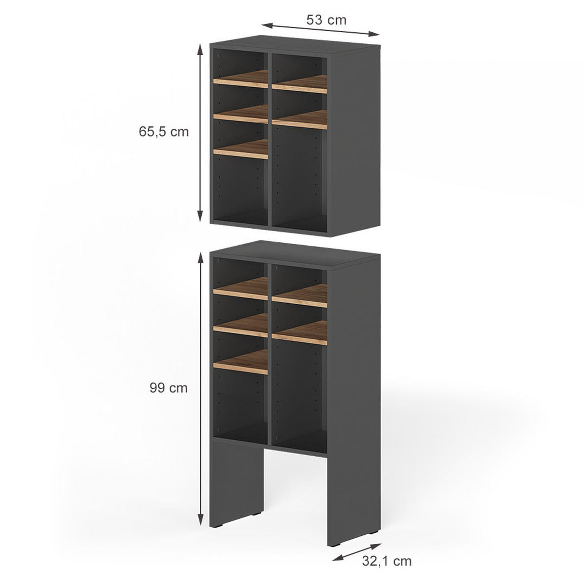 SCHUHSCHRANK-SET Lysander, Anthrazit/Goldkraft Eiche, 53 x 65.5 cm 2 Teile - Honigeiche/Anthrazit, Holzwerkstoff (53/65.5/32.1cm) - Vicco
