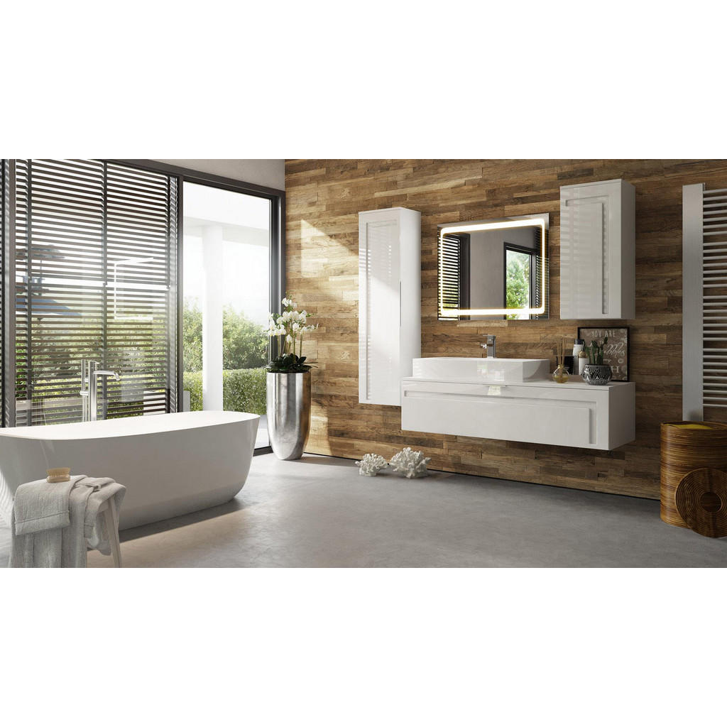 Thumbnail - Vladon Badmöbelset, Weiß Hochglanz, Holzwerkstoff, 210x185x51 cm, Badezimmer, Badmöbelsets & Badmöbelserien, Badmöbel-Se...