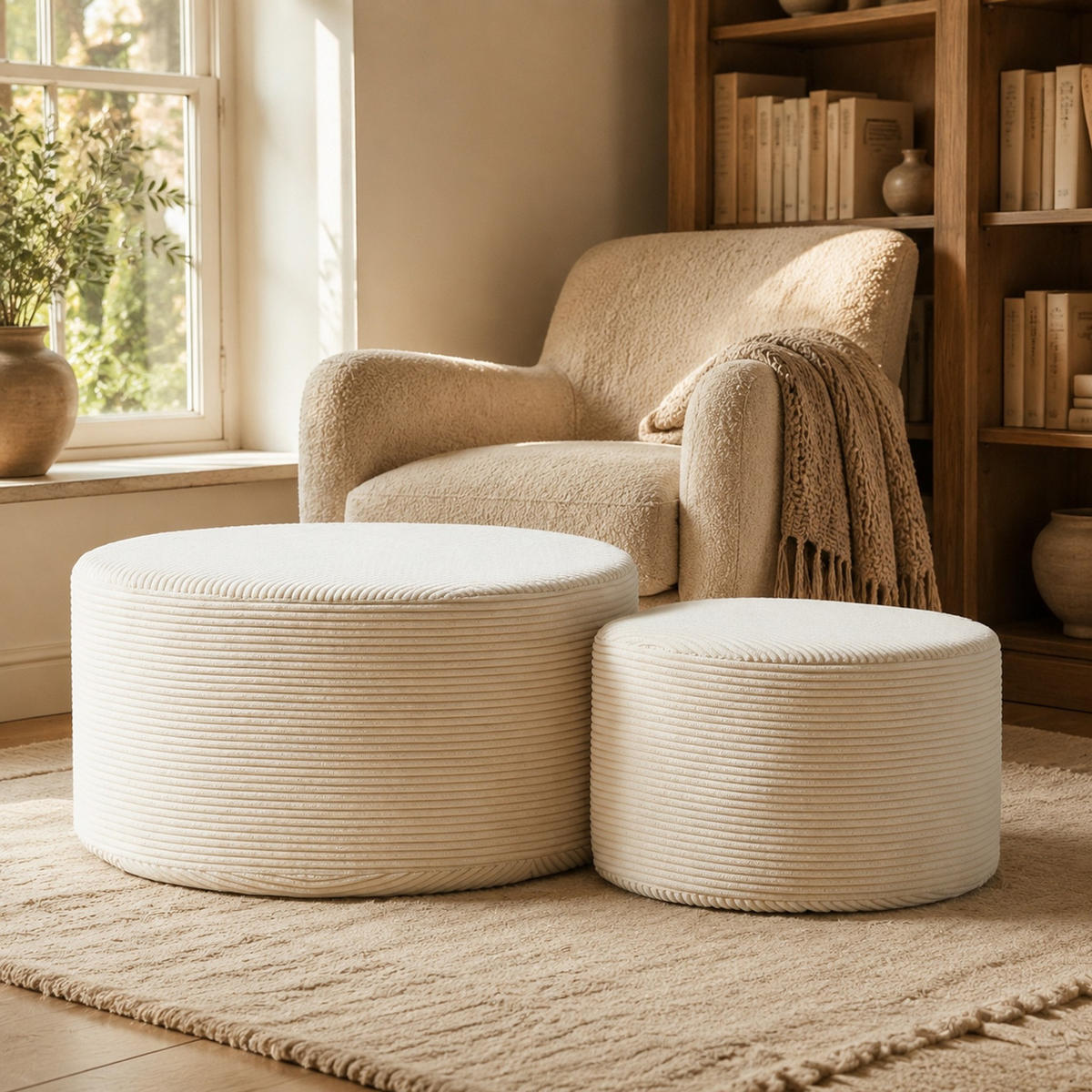 COUCHTISCH-SET 2-teilig, Beige, mit gepolsterter Oberfläche und vielseitiger Nutzung - Beige, Textil (81/127/40cm) - CHICFURN