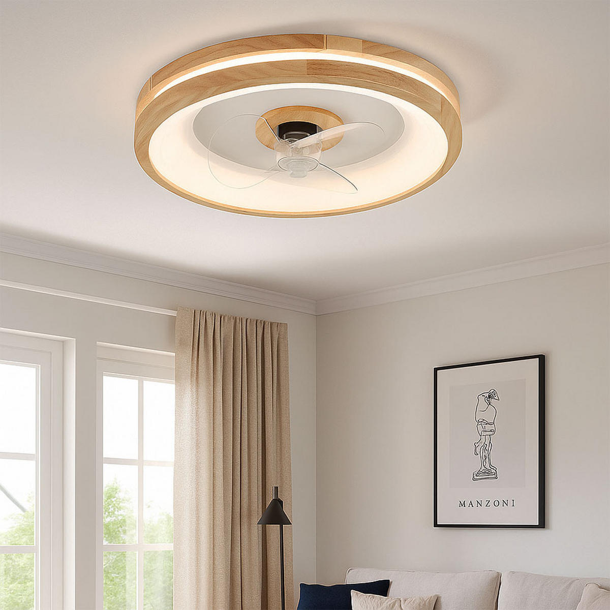 LED DECKENLEUCHTE Ventilator Braun Holzoptik - Braun, Holz (50/50/12.5cm) - Globo Lighting