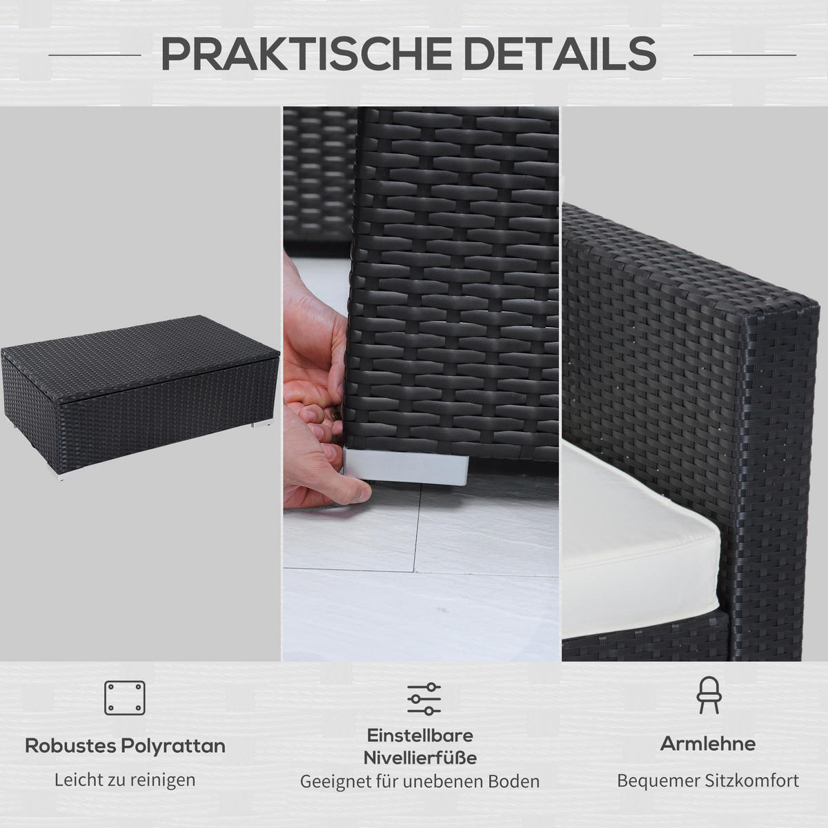 GARTENMÖBEL-SET 6 tlg. Sitzgruppe, Schwarz - Schwarz, Kunststoff