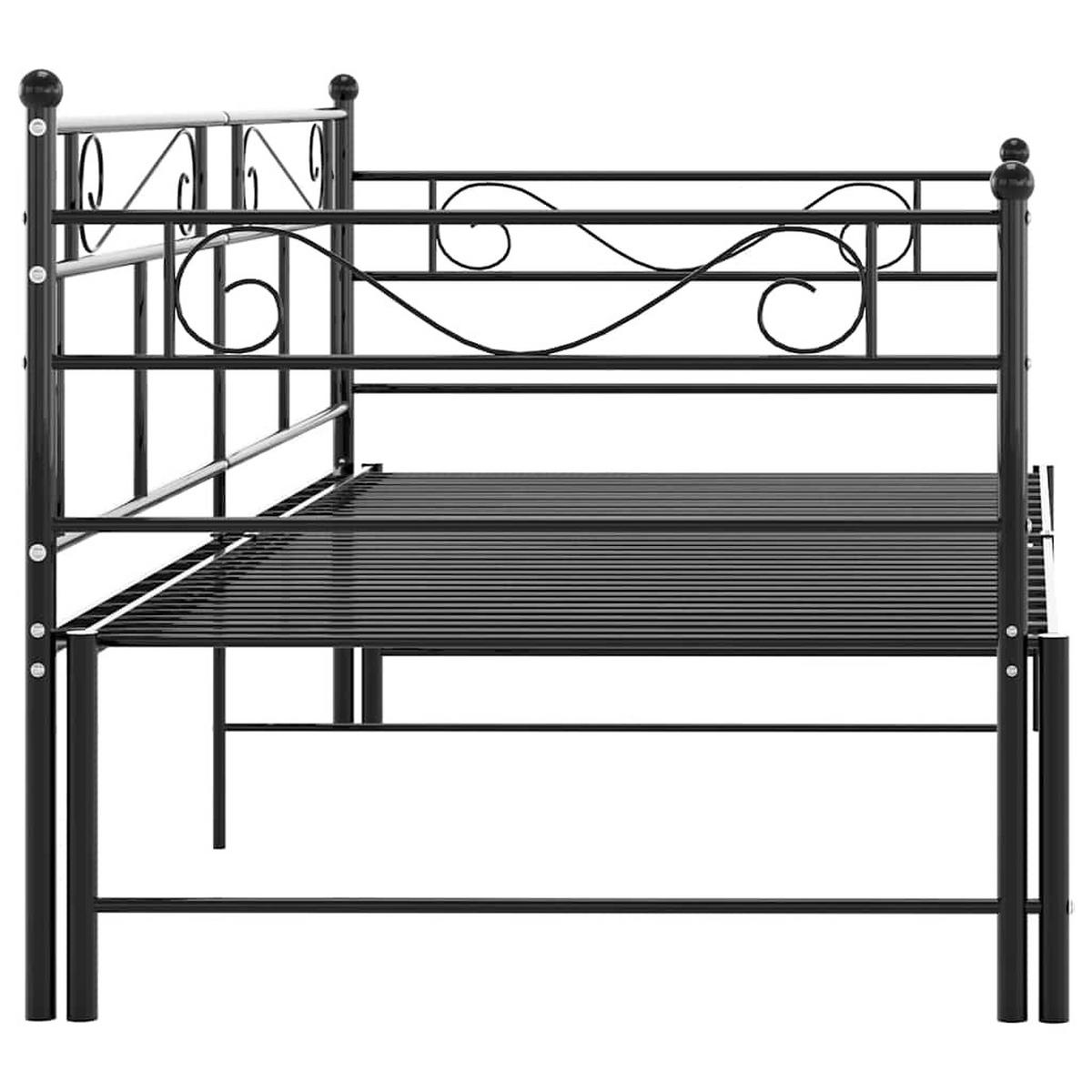 TAGESBETT AUSZIEHBAR SCHWARZ METALL 90X200 CM - Schwarz, Metall - vidaXL