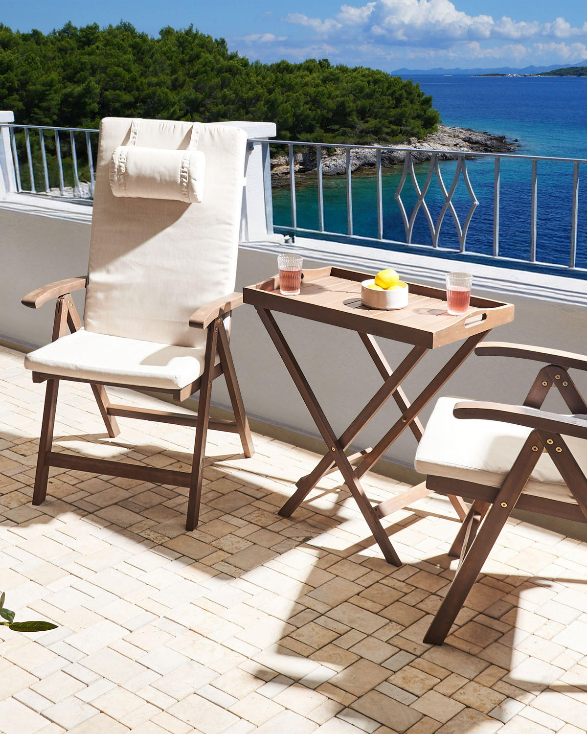 GARTENSTUHL 2er-Set Dunkelbraun/Hellbeige Amantea Premium - Dunkelbraun/Beige, Holz (54/105/69cm) - Beliani