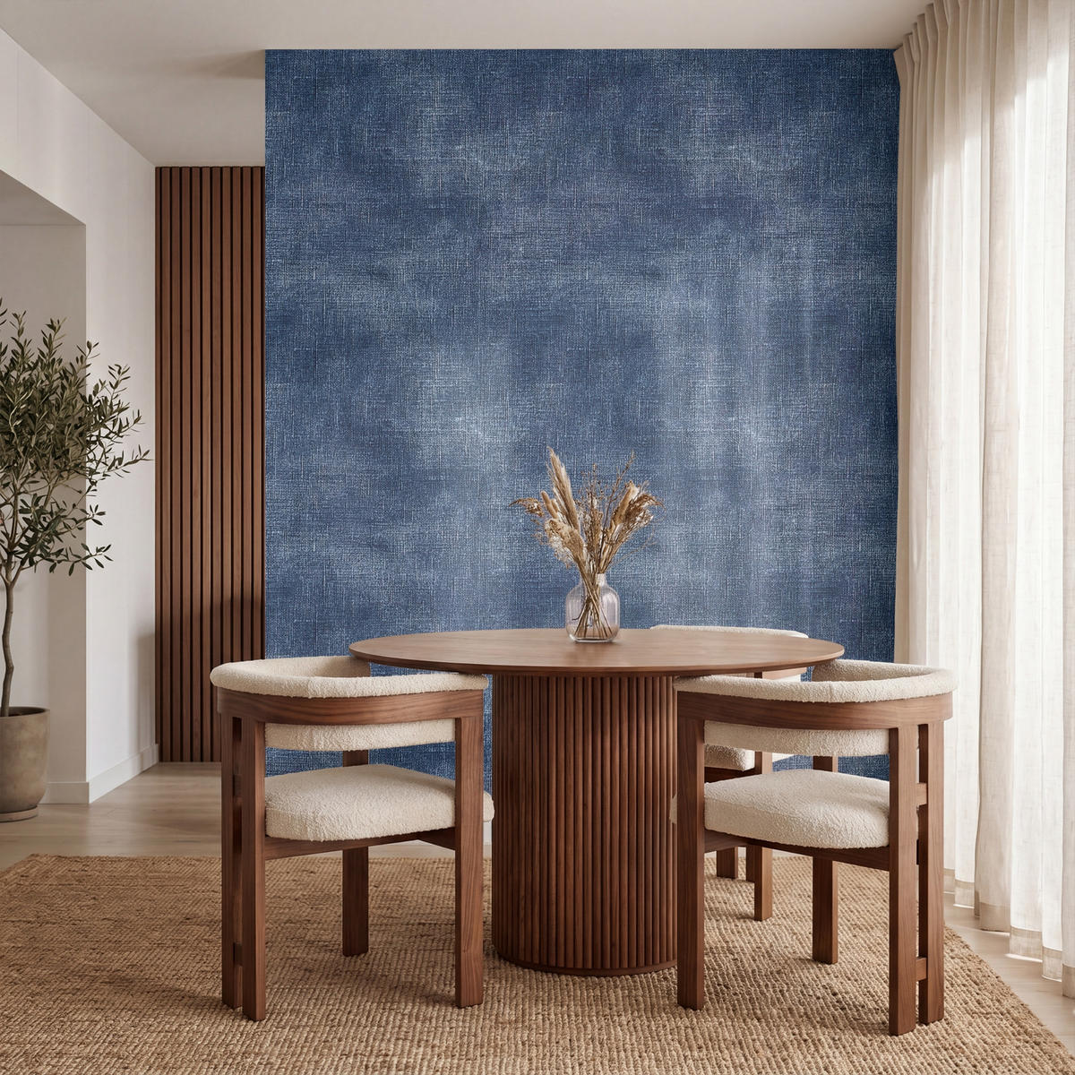 TAPETE - Leinen - Textur - Muster - Denim - Rustikal - 240x300 cm - Blau, Papier (240/300cm) - OnlyWow