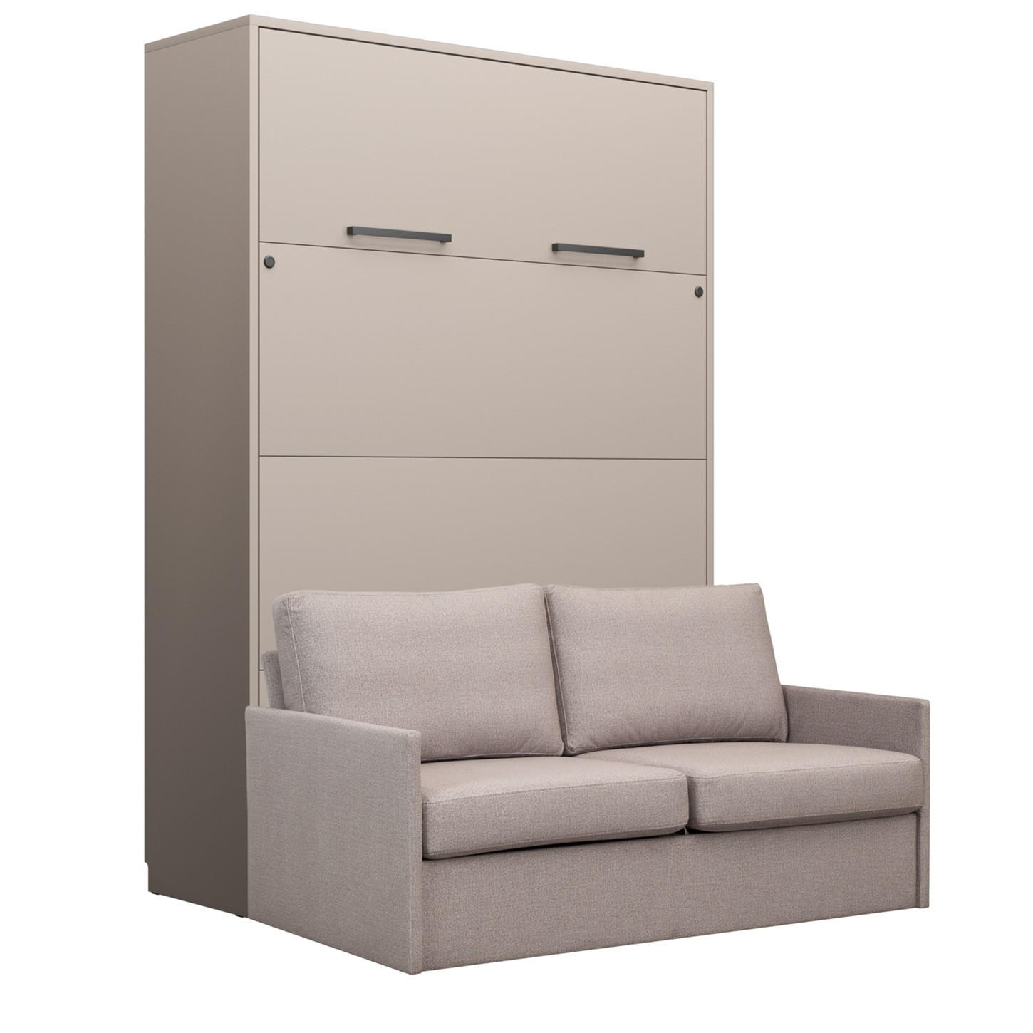 SCHRANKBETT Wandbett GN 140x200 congo mit LED & Sofa - Hellgrau - Hellgrau/Grau, Holz/Holzwerkstoff (140/200cm) - QMM TraumMöbel
