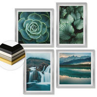 WANDBILDER 4er Set - 50x50 cm & 40x60 cm Silberner Rahmen - Nahaufnahmen von Blättern sukkulenter Pflanzen - Silberfarben, Kunststoff (50/50cm) - ArtPrintCave