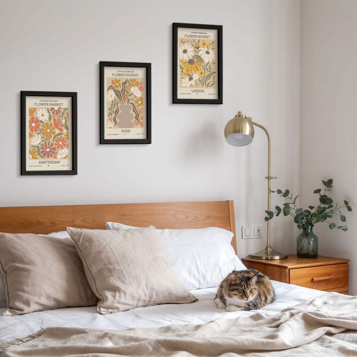 WANDBILDER 3er-Set - 20x30 cm Schwarzer Rahmen - Blumenmuster Amsterdam Paris London - Schwarz, Kunststoff (20/30cm) - ArtPrintCave