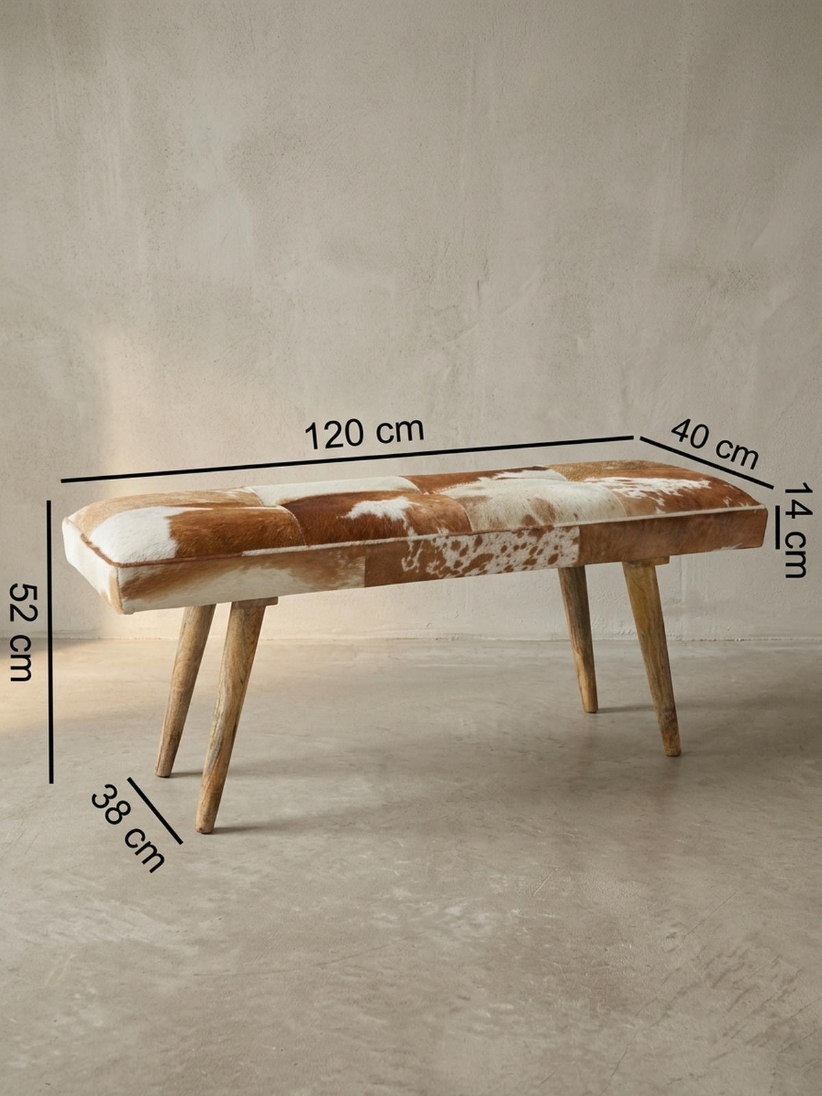 SITZBANK – Ziegenfell/Leder, Landhausstil, Mango Holz, 220 kg Belastbarkeit - Braun, Mangoholz/Leder (120/52/40cm) - KADIMA DESIGN
