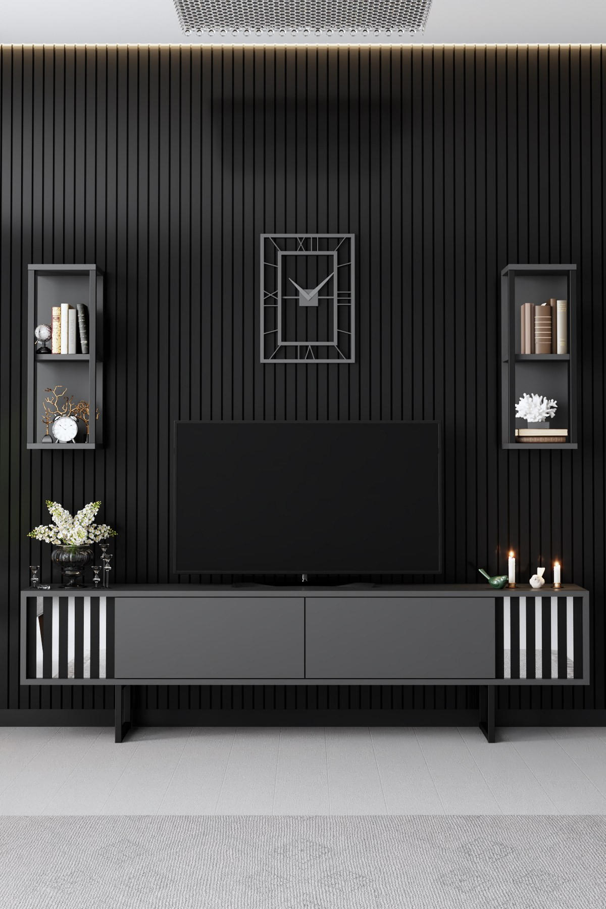 TV-MÖBEL Chrome Line Anthrazit-Schwarz - Anthrazit/Schwarz, Holz (180/48/30cm) - Habitat Garten