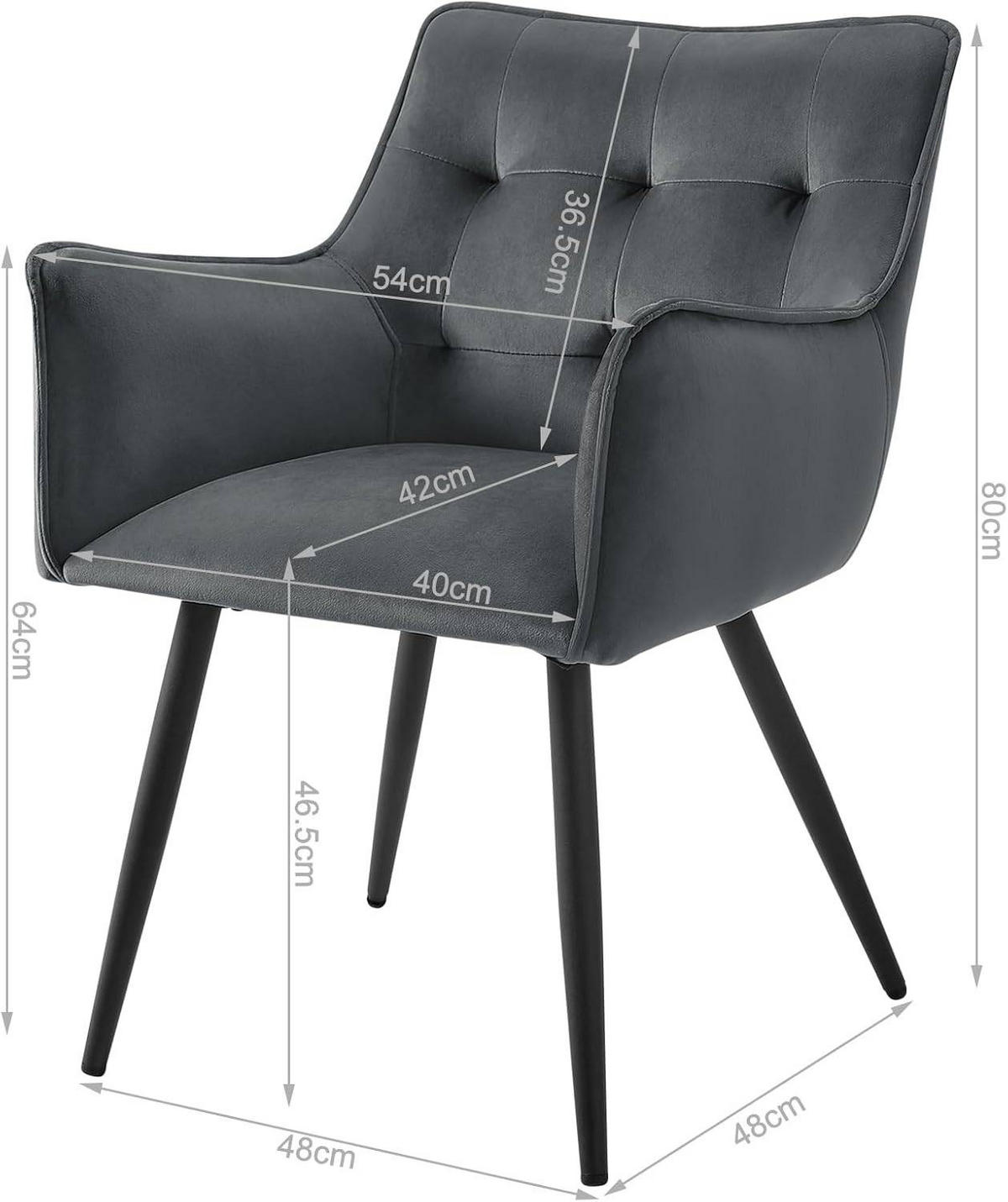 ESSZIMMERSTUHL 4er Set, mit Samtbezug, Dunkelgrau - Dunkelgrau/Schwarz, Textil/Metall (54/80/48cm) - Woltu