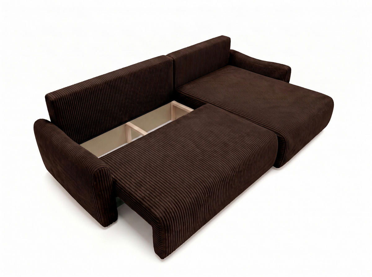 ECKSOFA Mit Schlaffunktion, Cordstoff Poso, Braun, Rechts, JAPANDI - Braun, Holz (262/145cm) - Kaiser Möbel