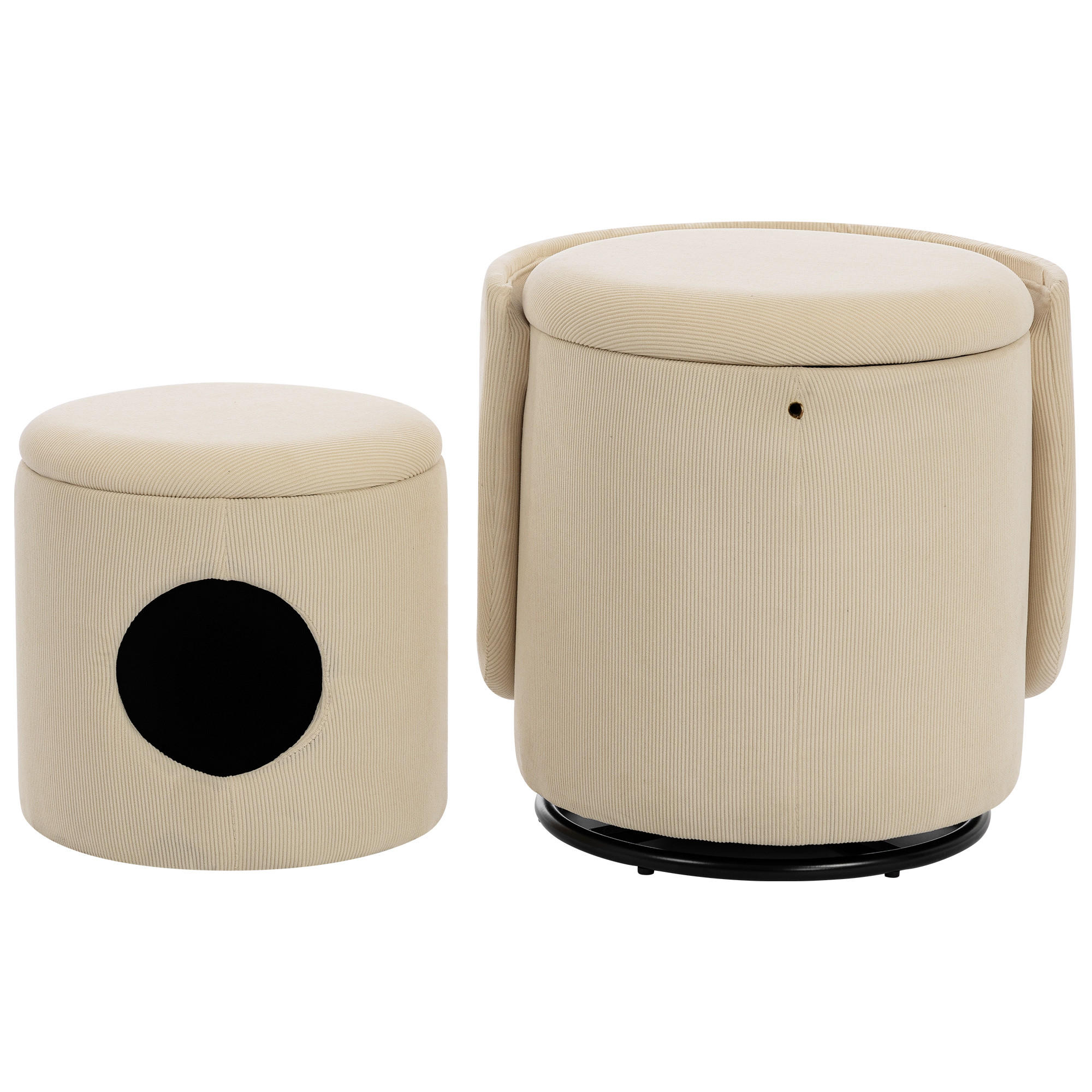 SESSEL Cord Beige drehbar und mit Stauraum - Beige, Holzwerkstoff/Textil (48/75/52cm) - WISHDOR