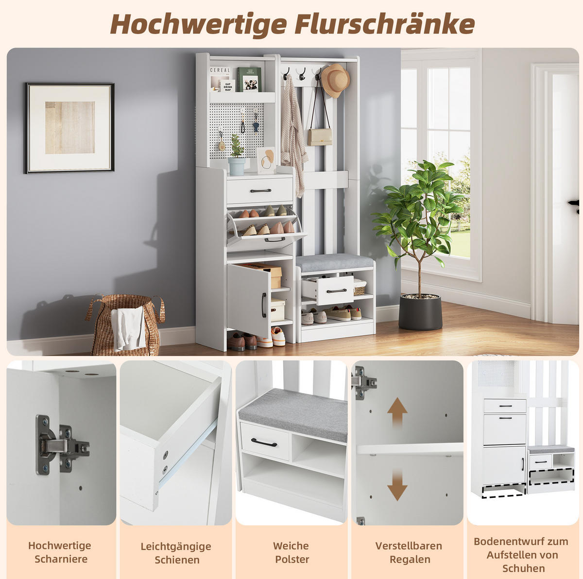 GARDEROBE 110/175,5/35 cm Weiß aus Spanplatte mit Schuhbank - Weiß, Holzwerkstoff (35/175.5/110cm) - OKMYHOME