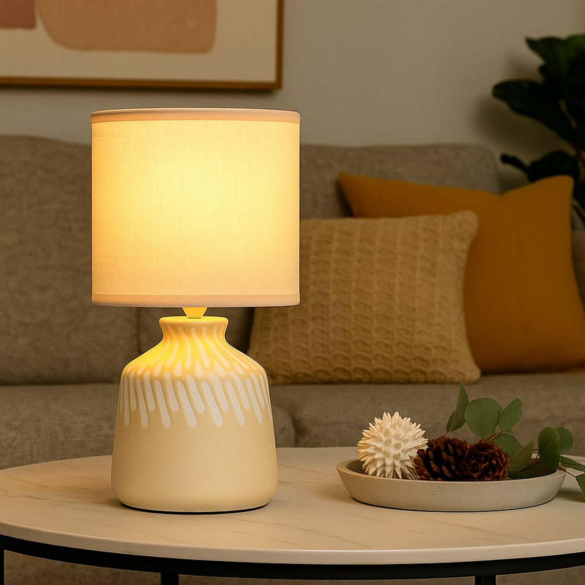 TISCHLEUCHTE Keramik Textil Beige - Beige, Textil (17.5/17.5/31.5cm) - Globo Lighting