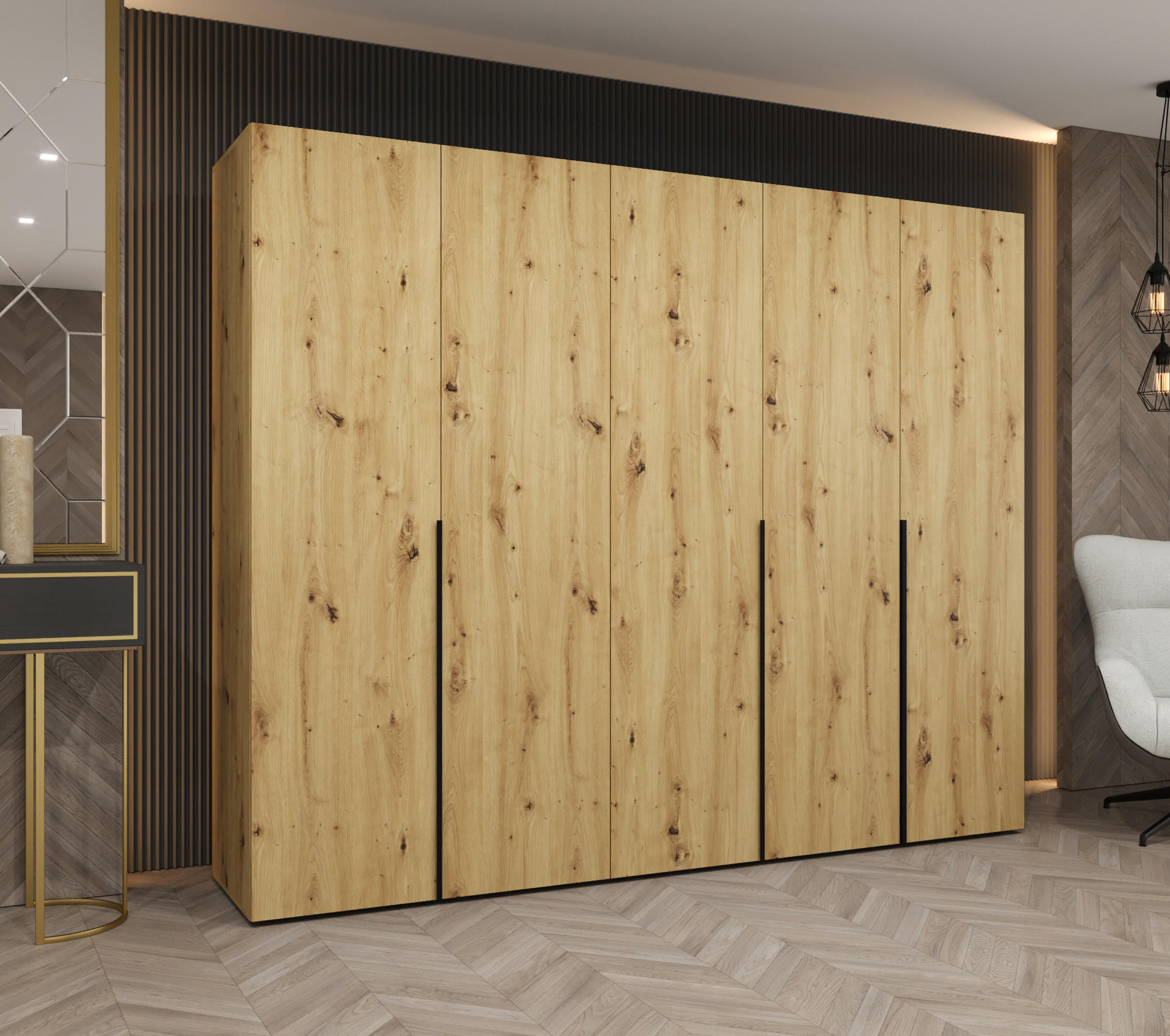 DREHTÜRENSCHRANK 202/250/52 5-türig - Schwarz/Eiche Artisan, Holz (250/202/52cm) - Abiks Möbel