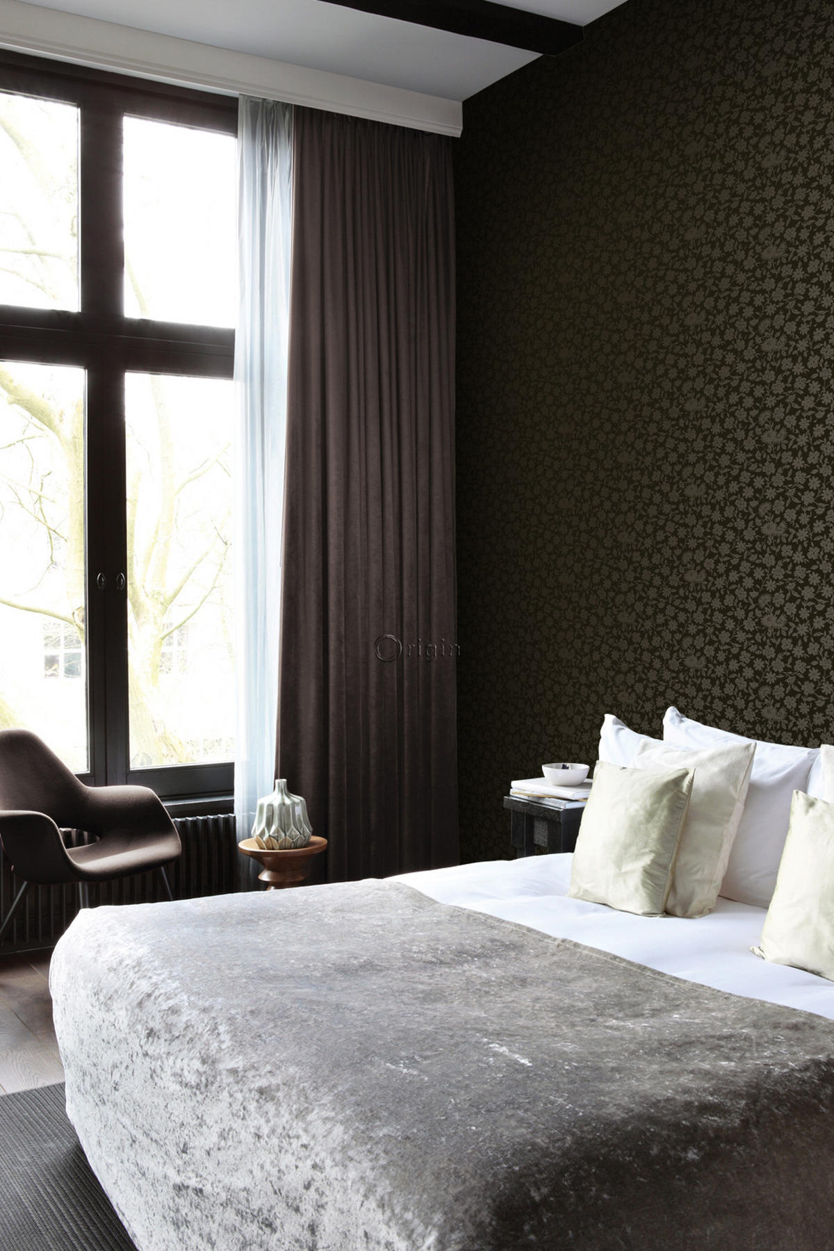 TAPETE Blumen 53 cm x 10.05 m - Schwarz, Papier (53/1000cm) - Origin Wallcoverings