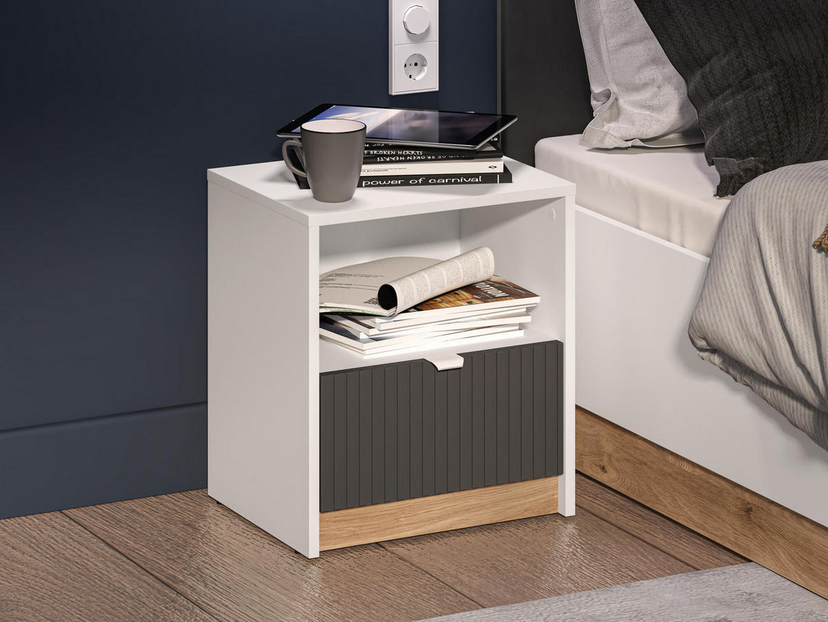 NACHTTISCH TORINO Weiß 43x34x48 cm - Weiß, Holzwerkstoff (43/48/34cm) - FURNLUX