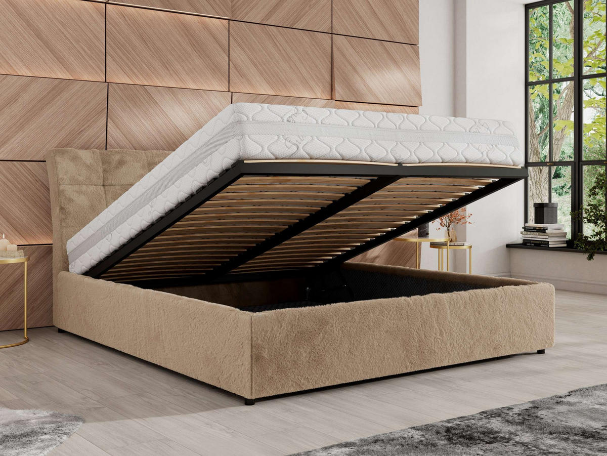POLSTERBETT GALA CLASSIC 200/200 - Beige Plüsch - Schaum-Matratze - Beige, Textil (200/200cm) - MKS