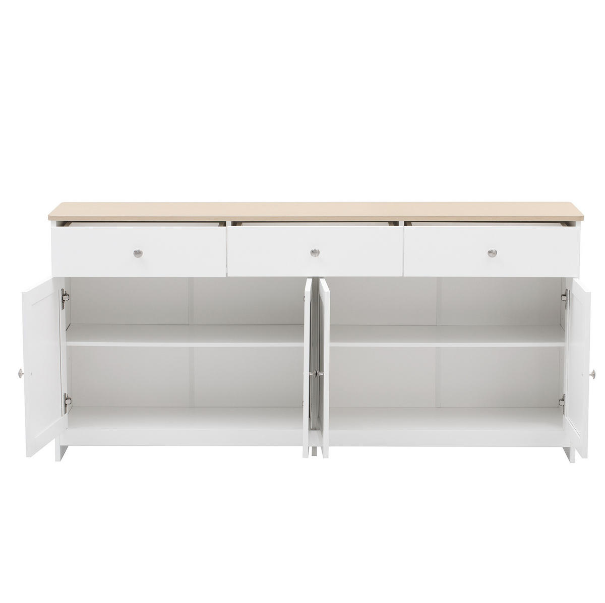 SIDEBOARD aus MDF 160x37x75 cm Weiß und Holzfarbe mit 3 Schubladen und verstellbaren Regalböden - Weiß, Holzwerkstoff (160/75/37cm) - IVMEU