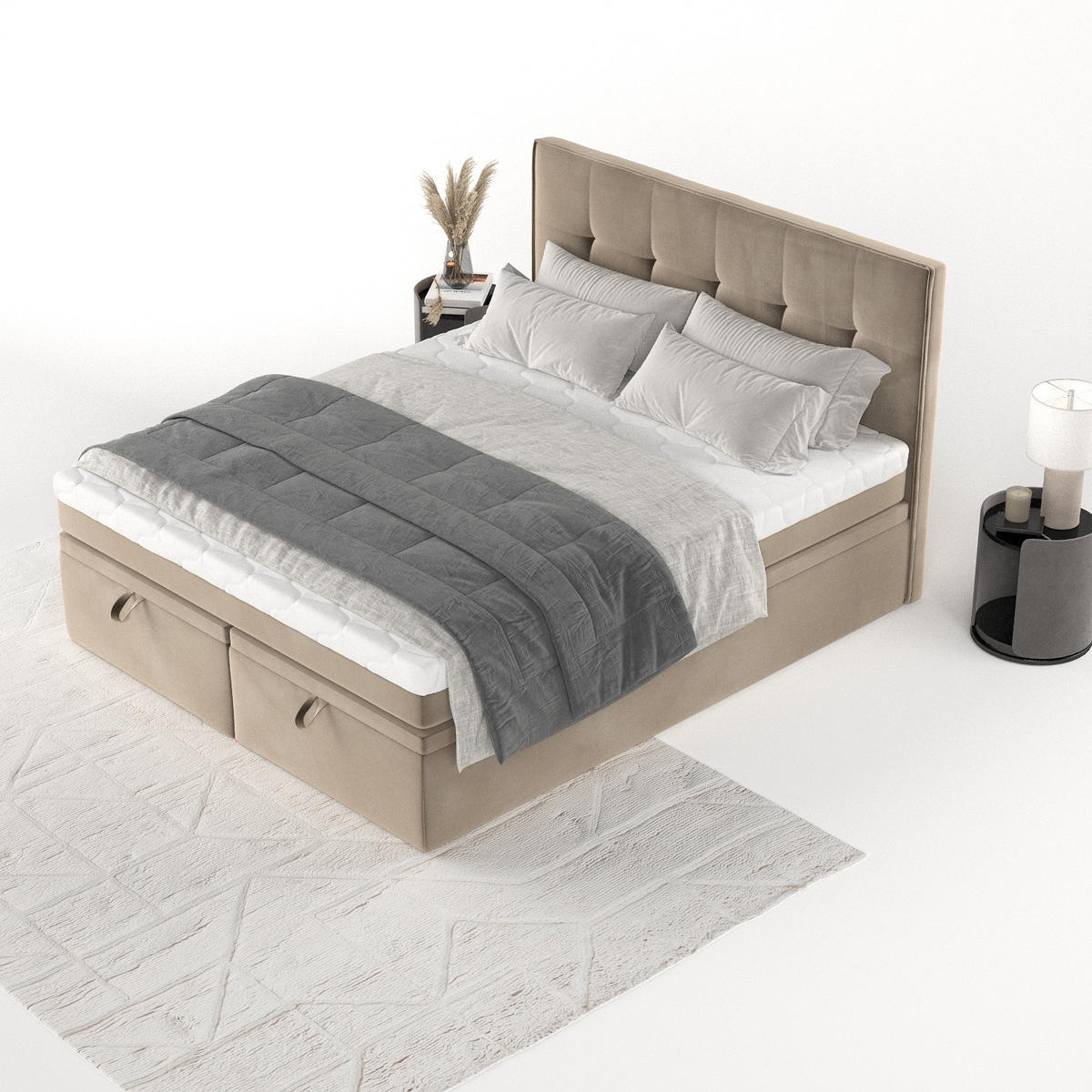 BOXBETT Arivo 180/200 cm Taupe im Paros Stoff - Taupe/Schwarz, Holz/Holzwerkstoff (180/200cm) - AltaBeds