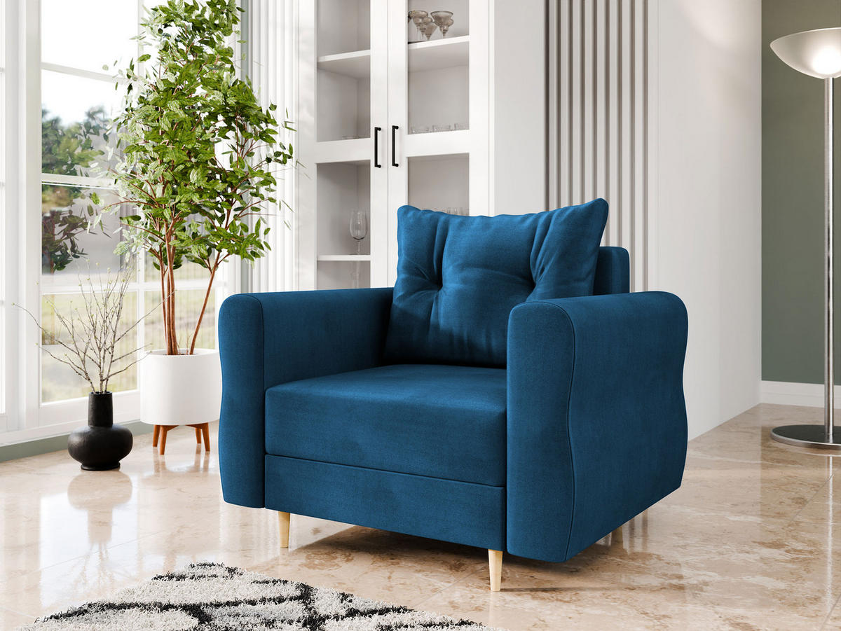 SESSEL Zako - Blau/Naturfarben, Holz/Textil (106/85/77cm) - MIRJAN24