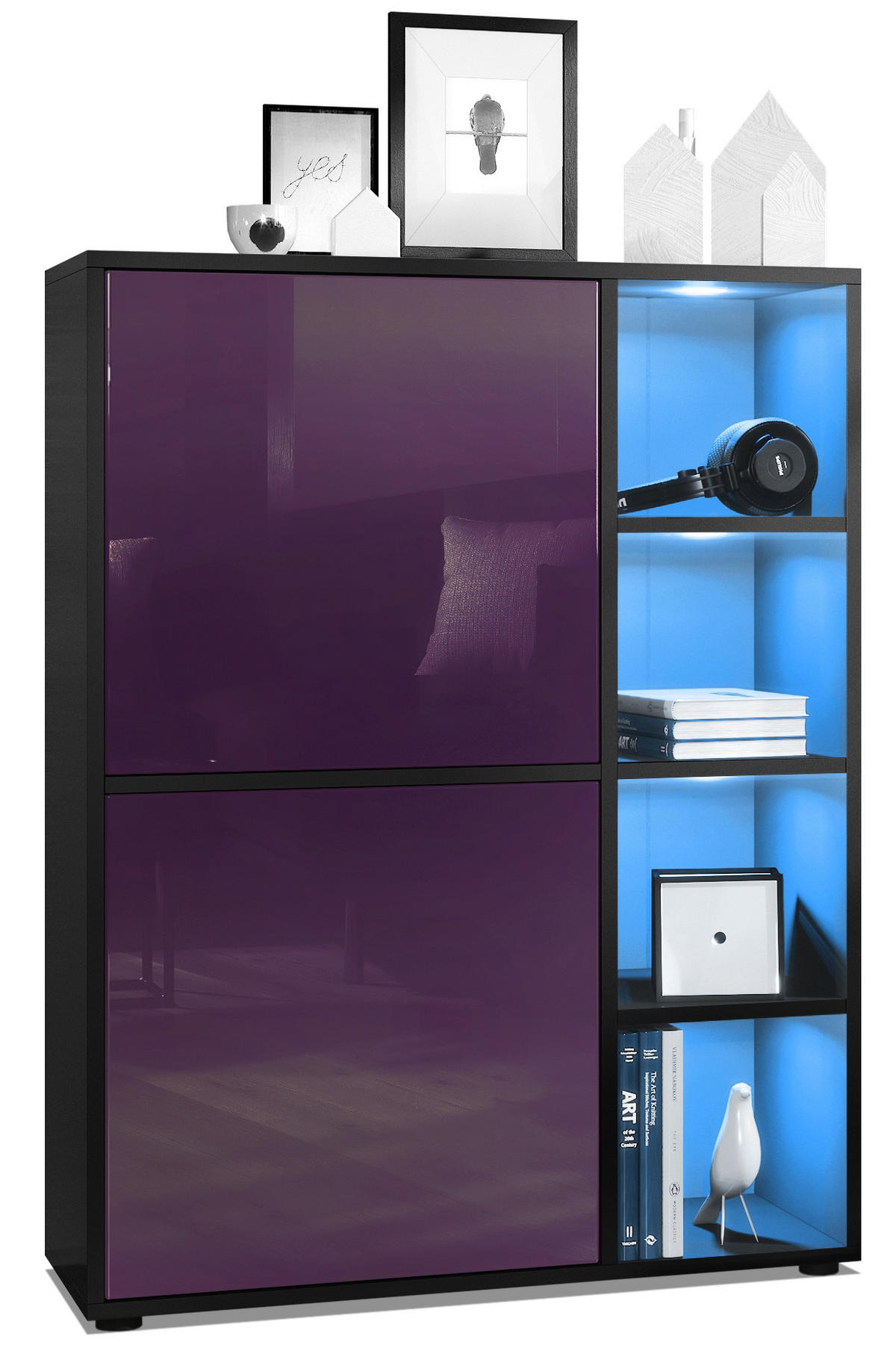 HIGHBOARD Cuba Türen in Brombeer Hochglanz - Brombeere, Holzwerkstoff (79/105.5/35.5cm) - Vladon