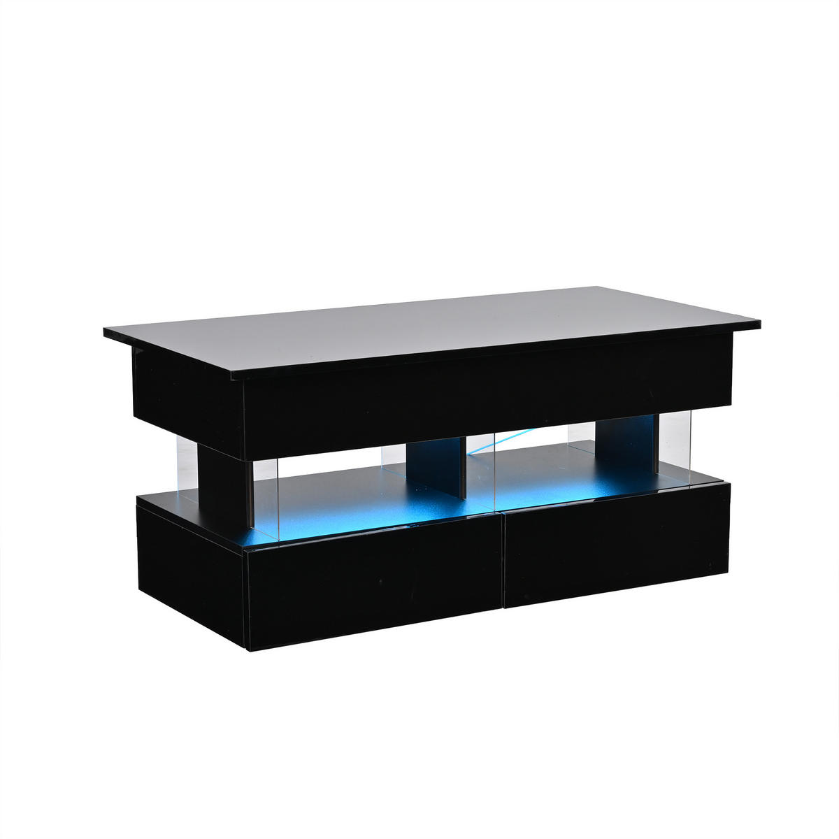 COUCHTISCH DE-37106 höhenverstellbar mit LED und 2 Schubladen Schwarz - Schwarz, Holzwerkstoff (100/50/46cm) - ComfortXL